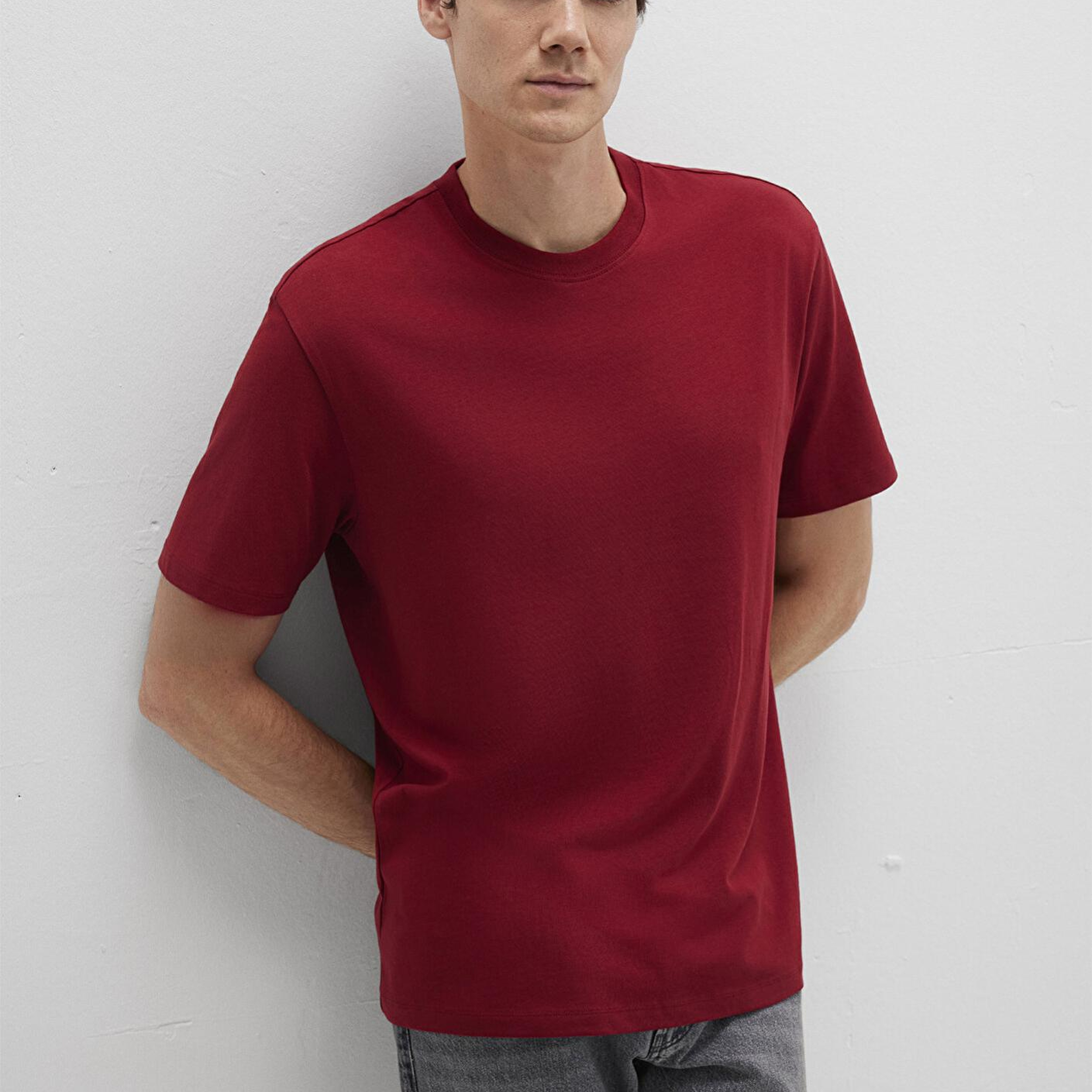 Mavi Kırmızı Basic Tişört Loose Fit / Bol Rahat Kesim 066249-89065