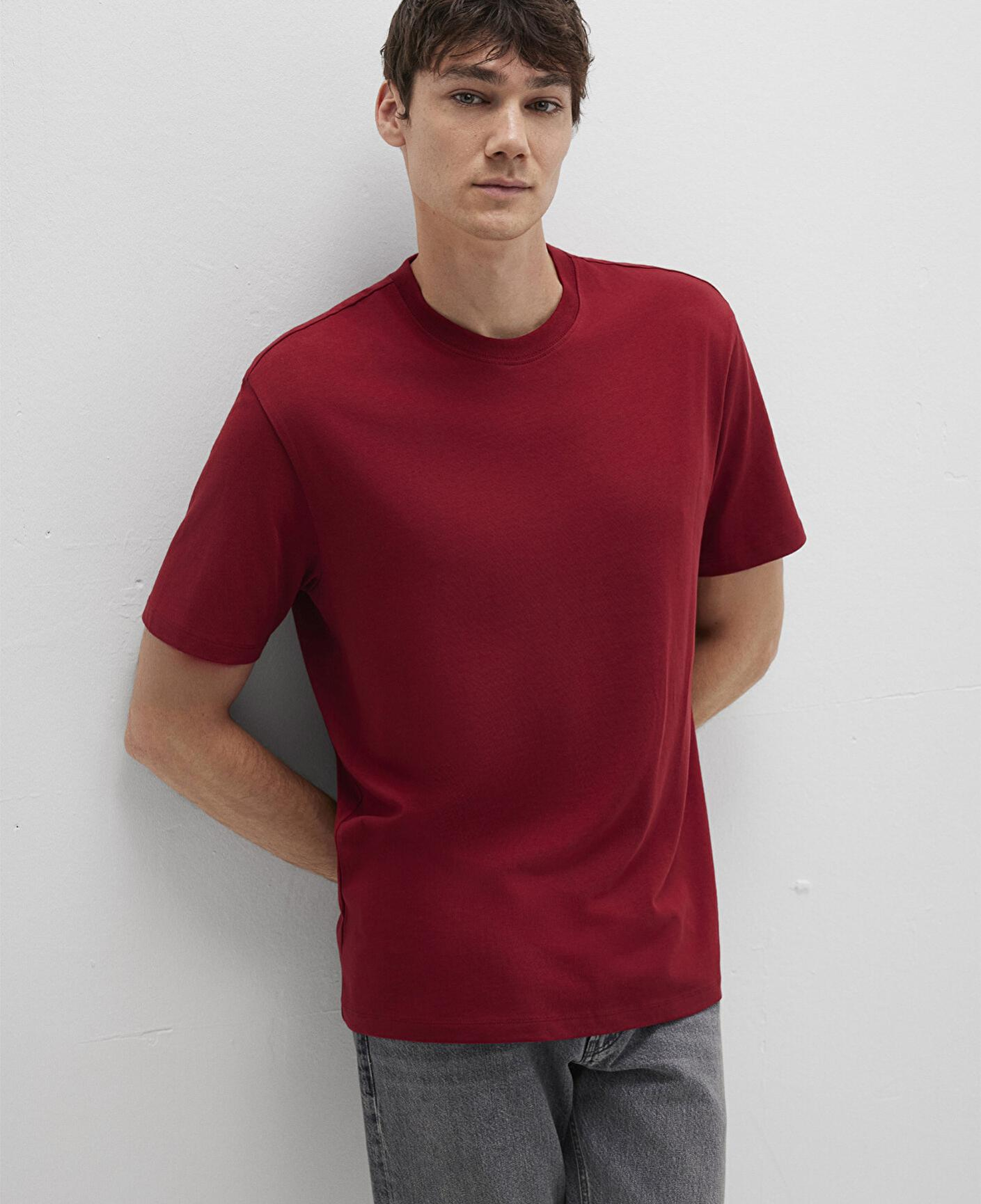 Mavi Kırmızı Basic Tişört Loose Fit / Bol Rahat Kesim 066249-89065