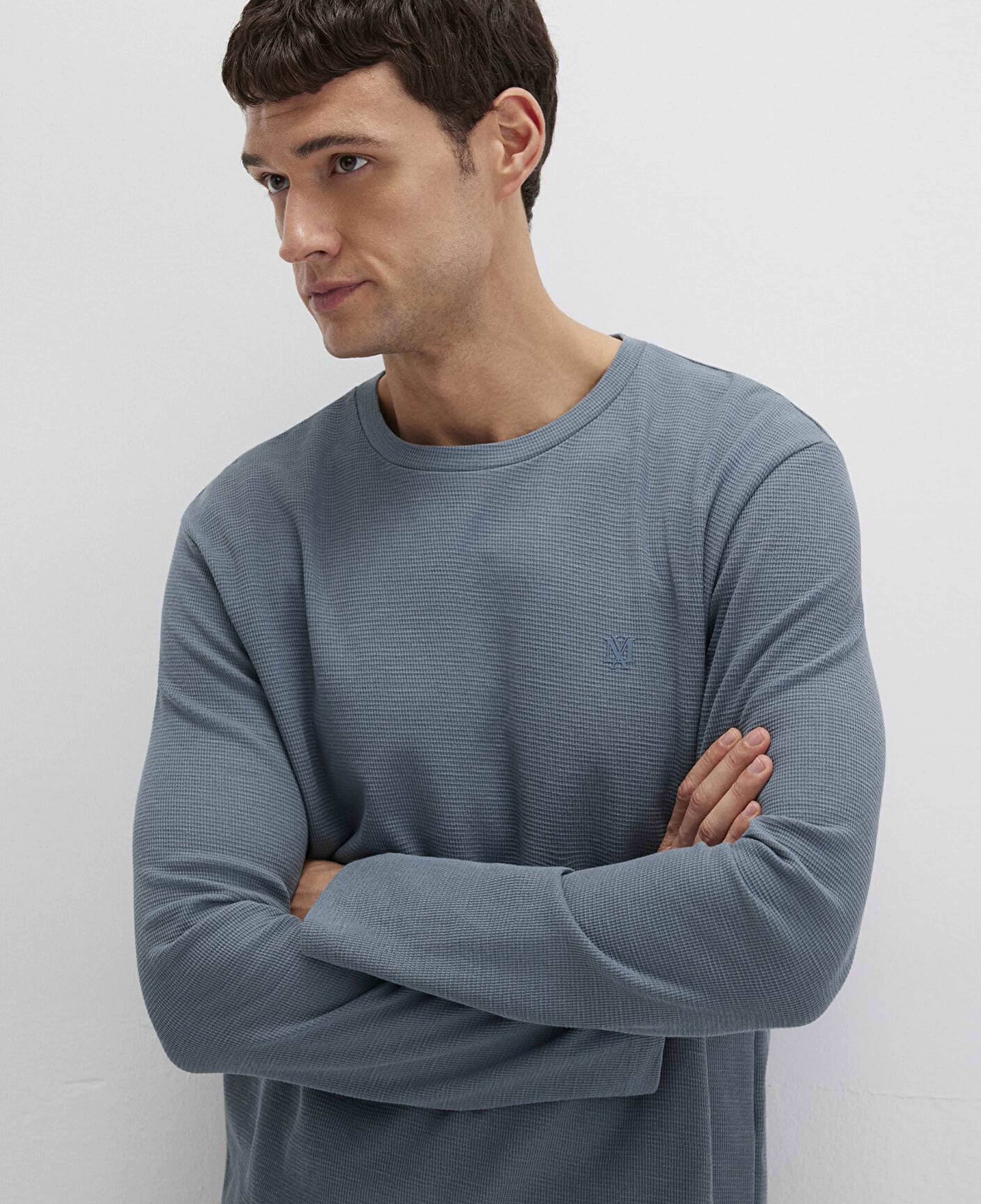 Mavi Uzun Kollu Yeşil Basic Tişört Slim Fit / Dar Kesim 065755-80889