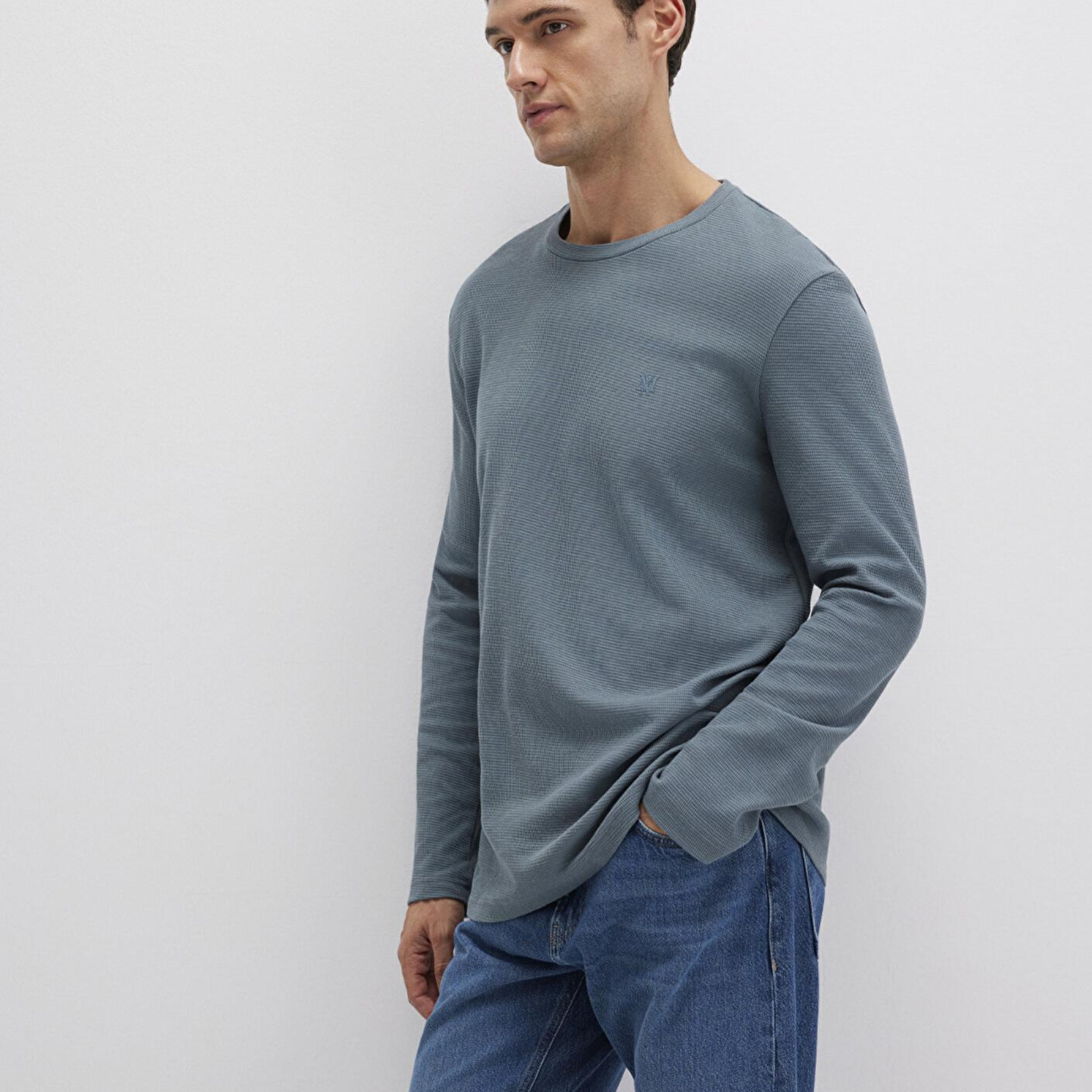 Mavi Uzun Kollu Yeşil Basic Tişört Slim Fit / Dar Kesim 065755-80889