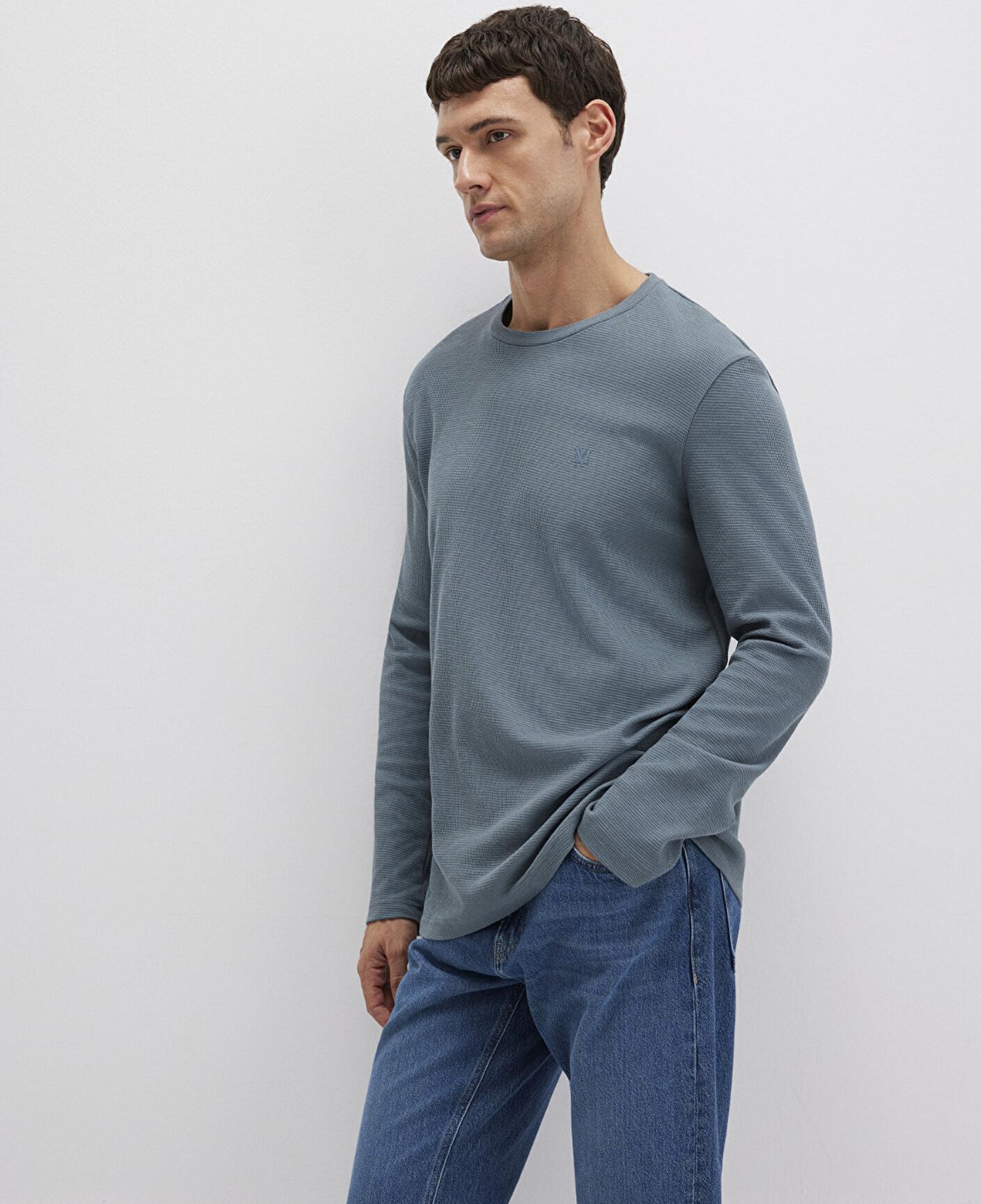 Mavi Uzun Kollu Yeşil Basic Tişört Slim Fit / Dar Kesim 065755-80889