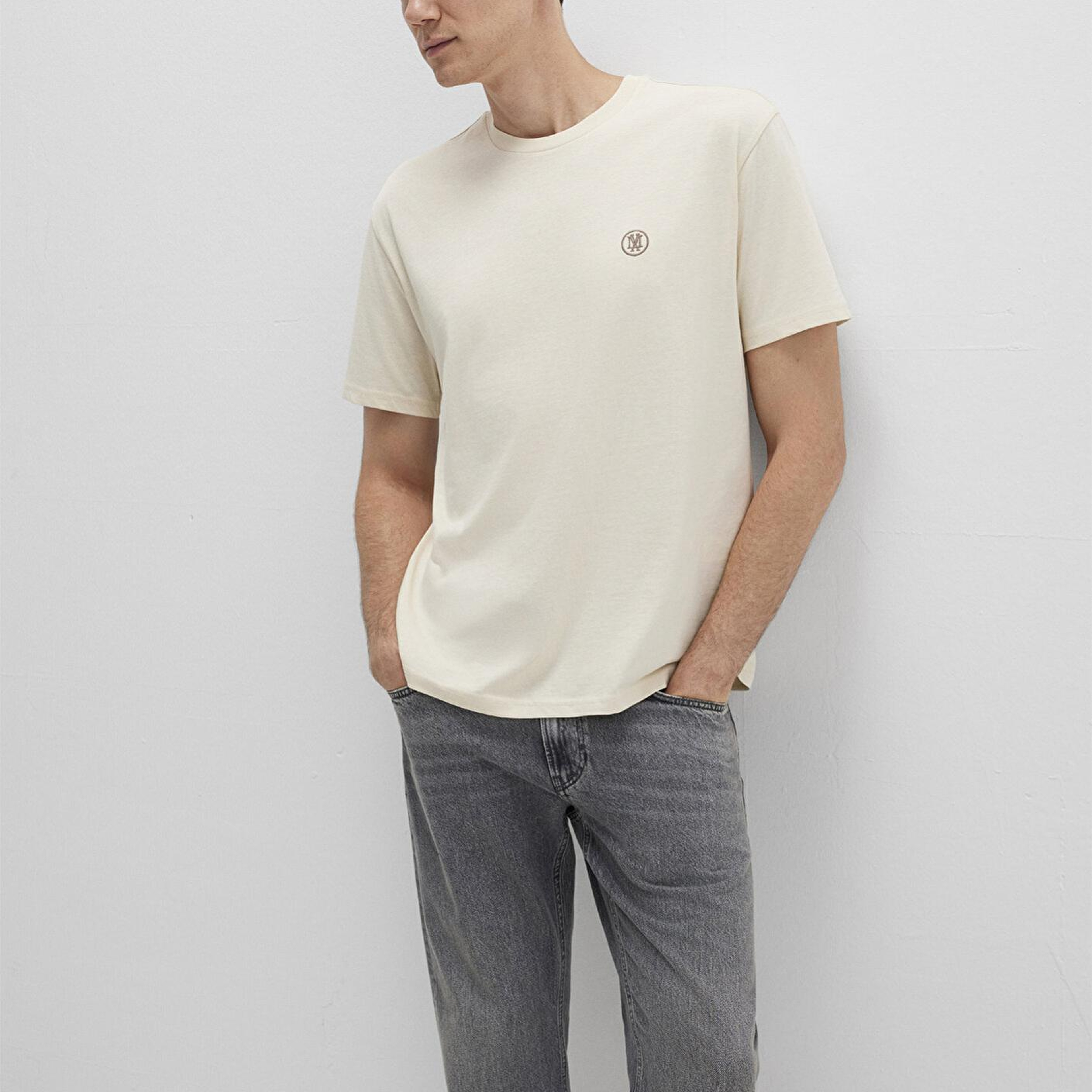 Mavi Mavi Logo İşlemeli Bej Basic Tişört Loose Fit / Bol Rahat Kesim 067074-70072