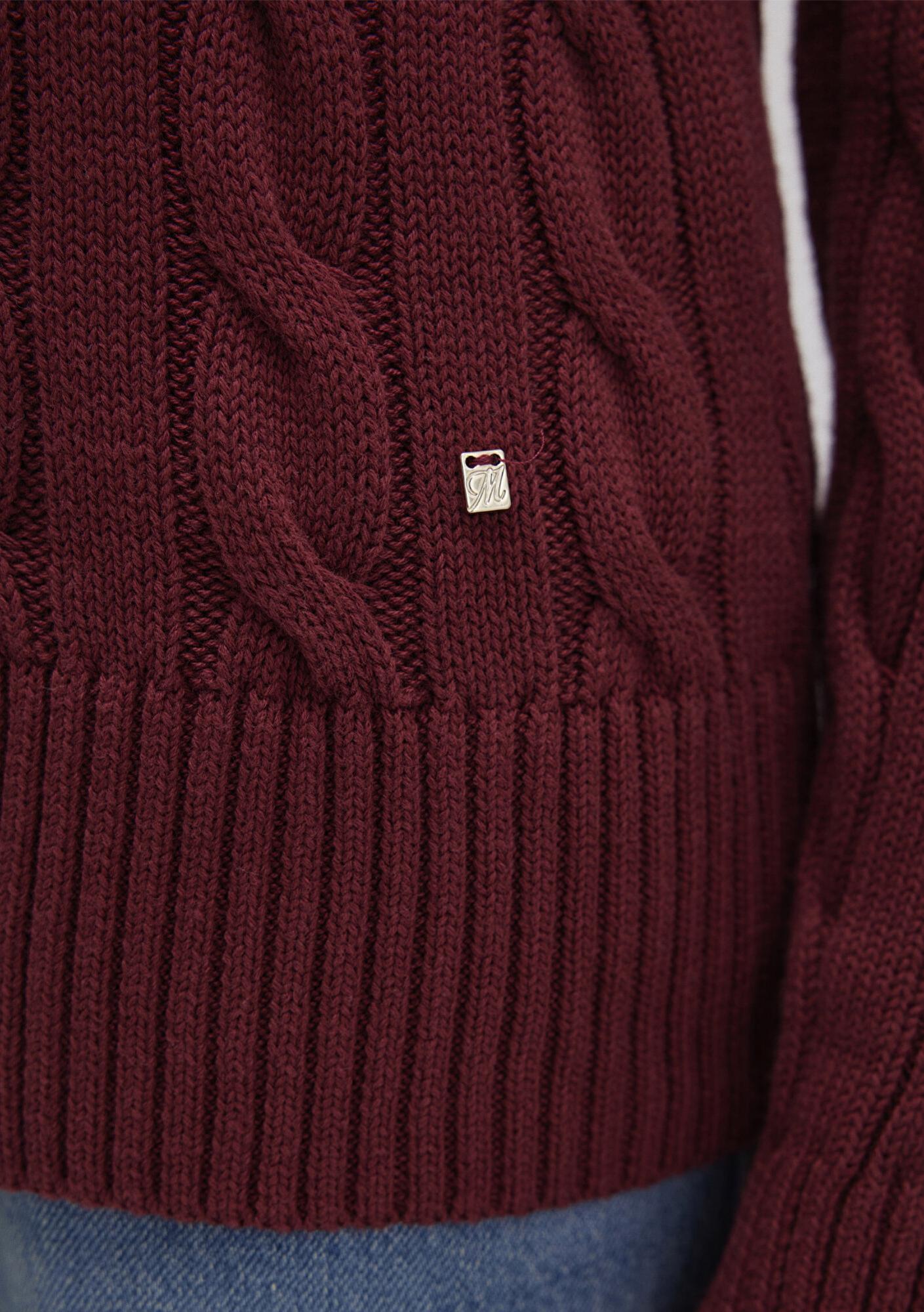 Mavi İpek Karışımlı V Yaka Bordo Kazak Slim Fit / Dar Kesim 1710720-85493