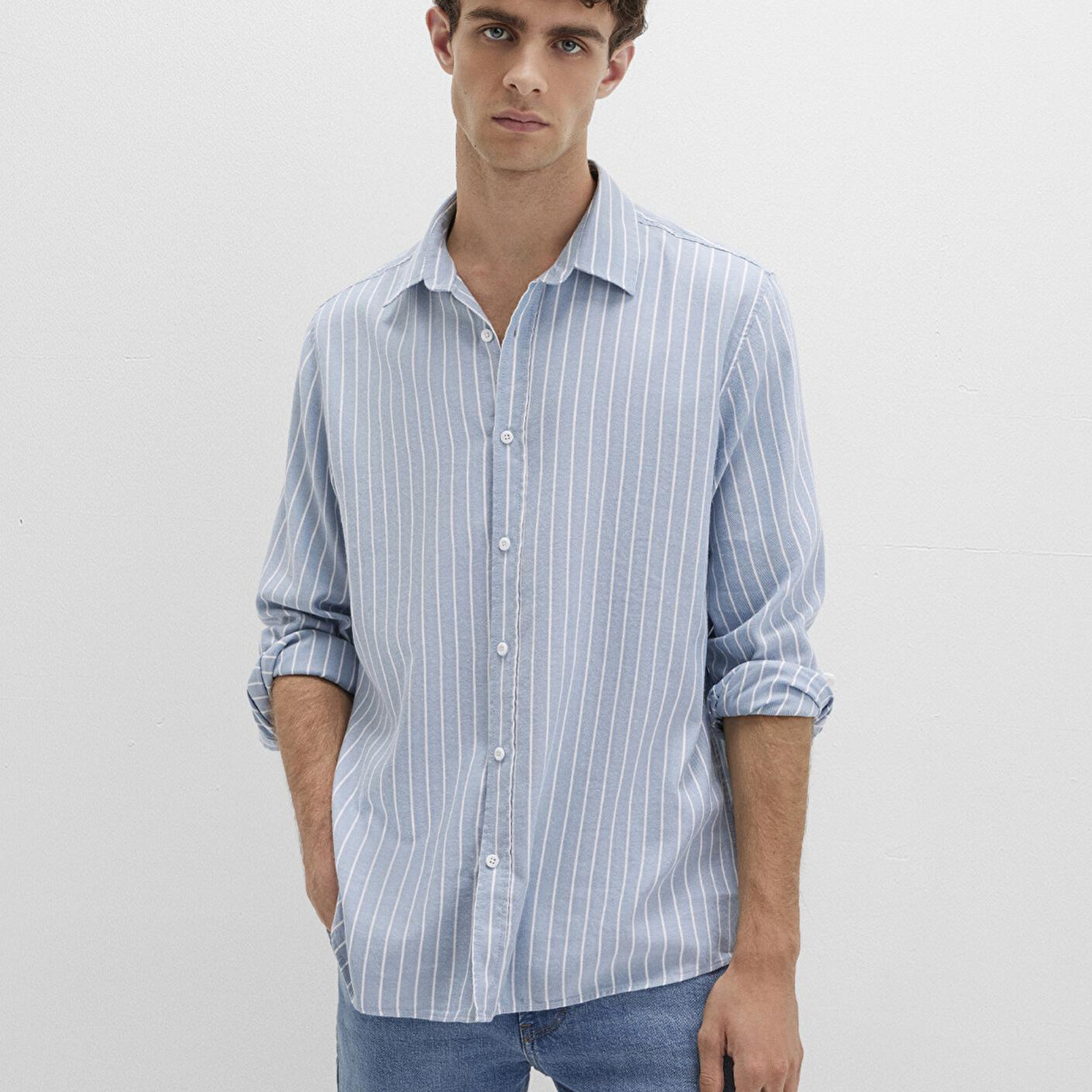 Mavi Çizgili Mavi Gömlek Regular Fit / Normal Kesim 0211709-90932