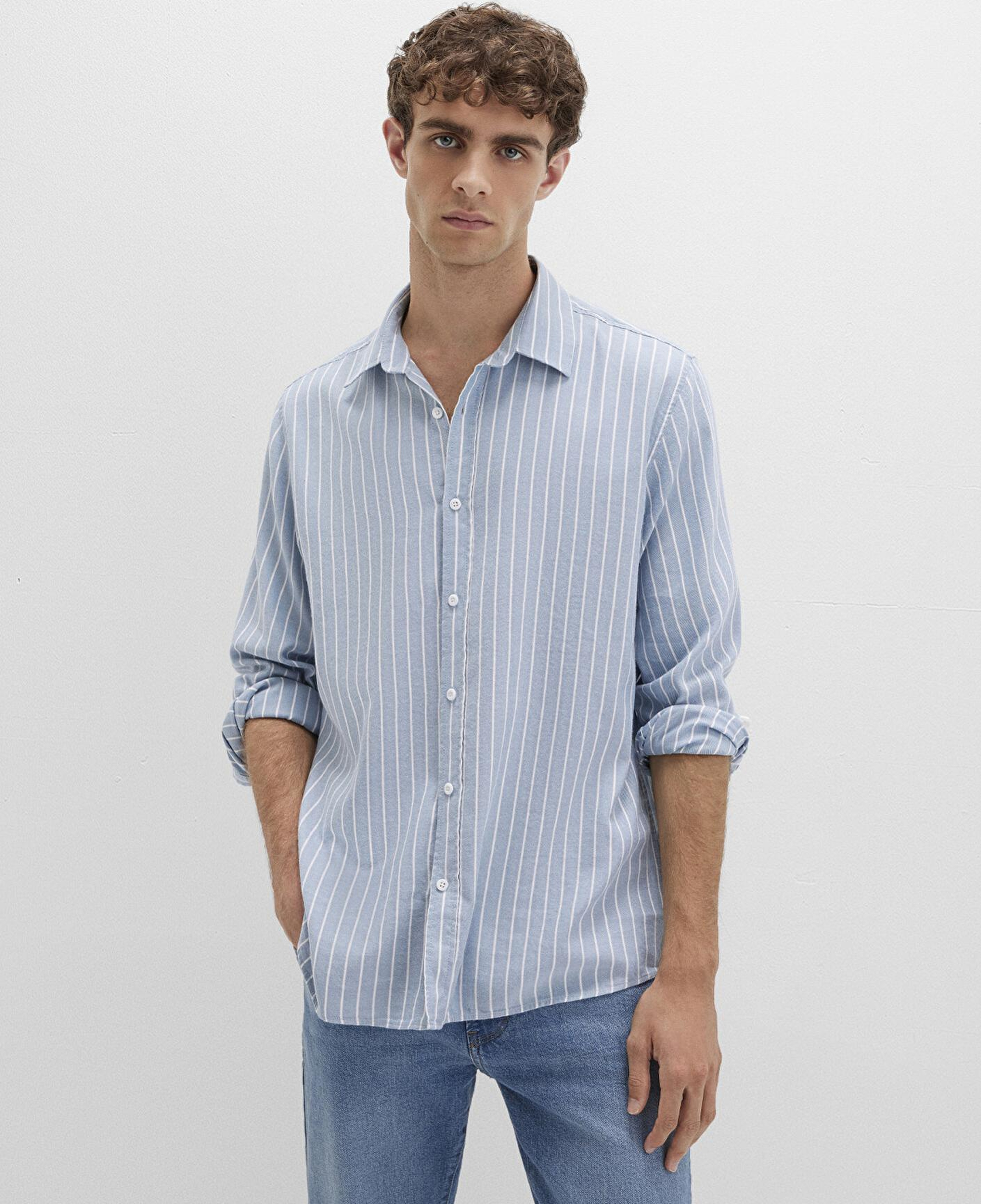 Mavi Çizgili Mavi Gömlek Regular Fit / Normal Kesim 0211709-90932