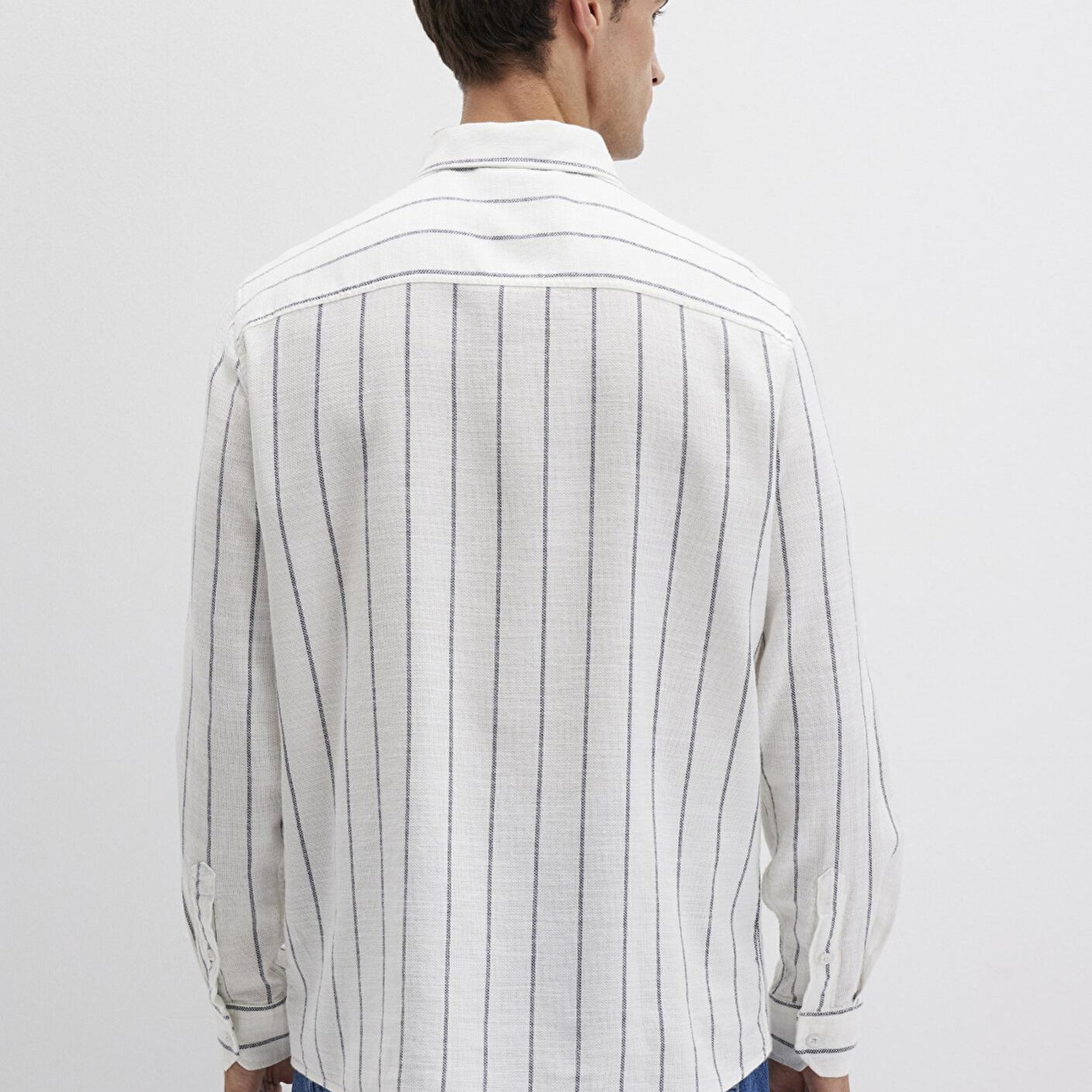 Mavi Çizgili Beyaz Gömlek Regular Fit / Normal Kesim 0211712-90938