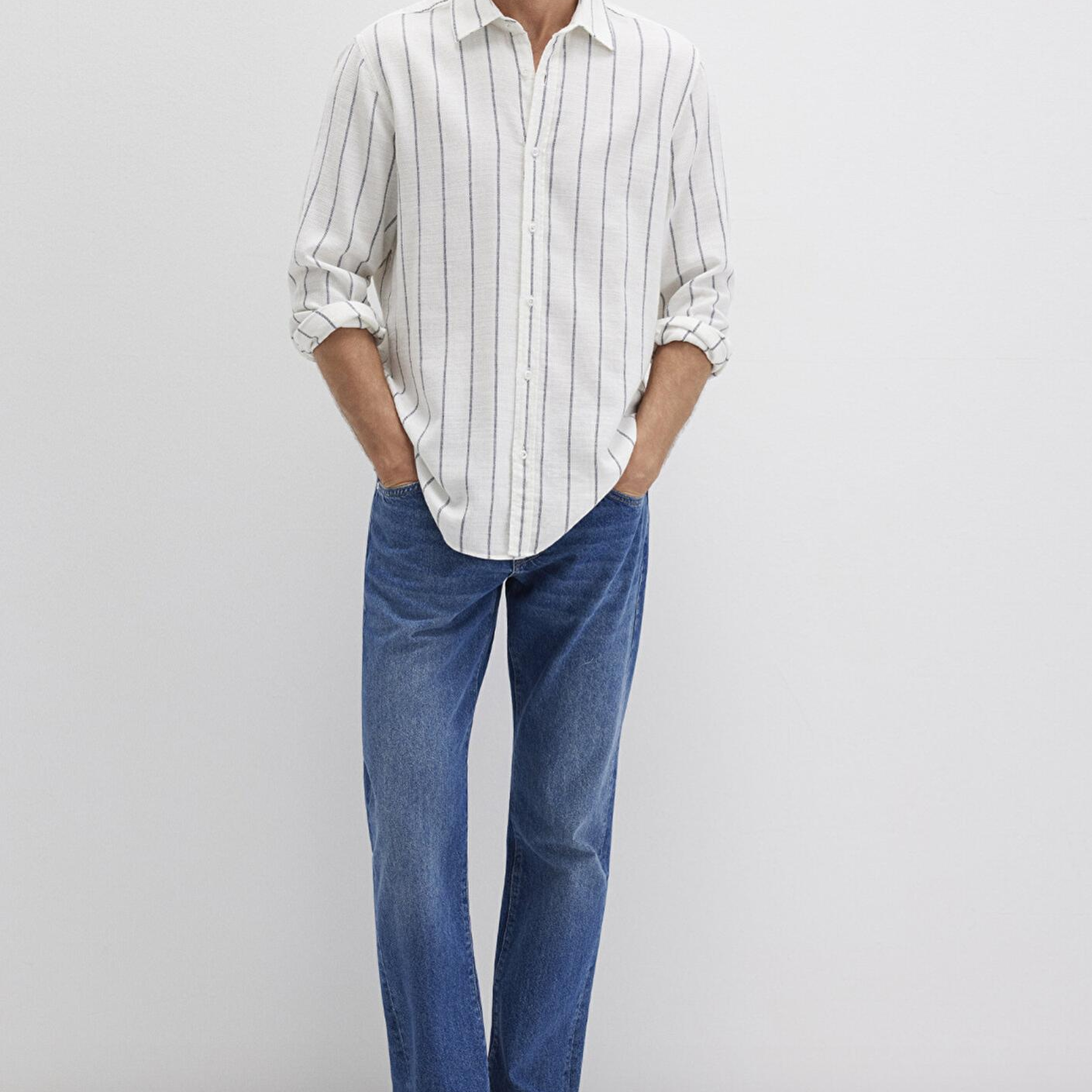 Mavi Çizgili Beyaz Gömlek Regular Fit / Normal Kesim 0211712-90938