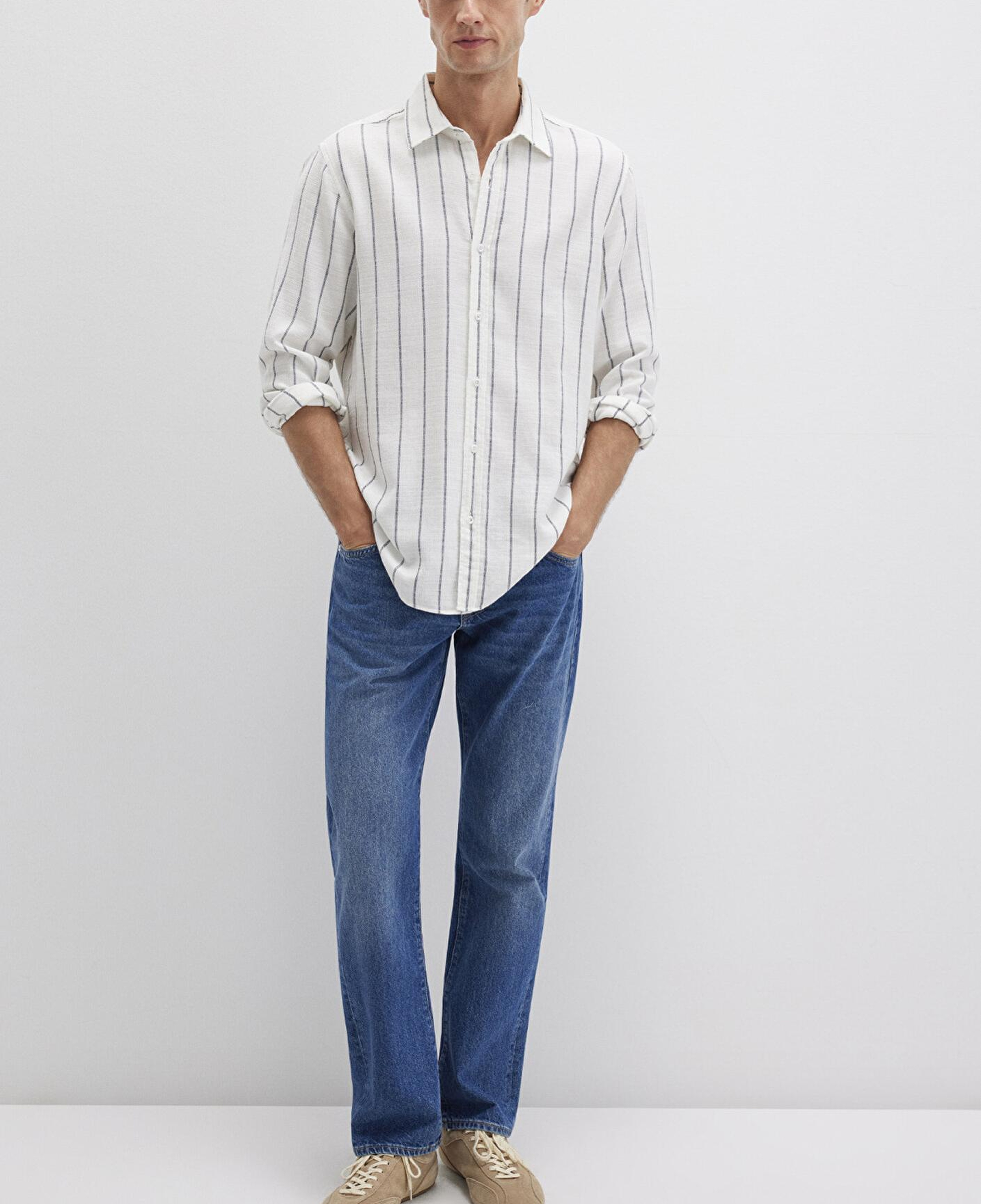 Mavi Çizgili Beyaz Gömlek Regular Fit / Normal Kesim 0211712-90938