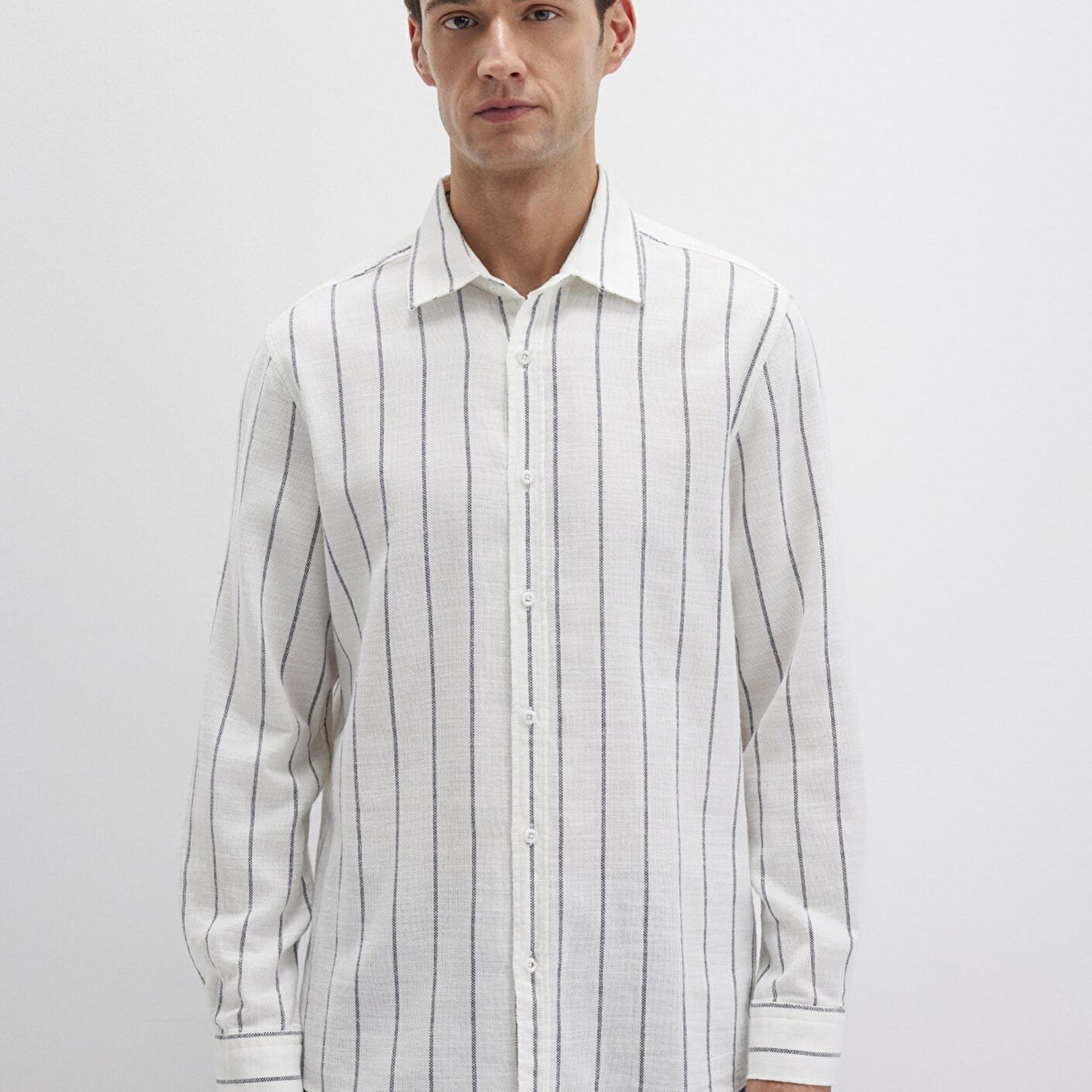 Mavi Çizgili Beyaz Gömlek Regular Fit / Normal Kesim 0211712-90938