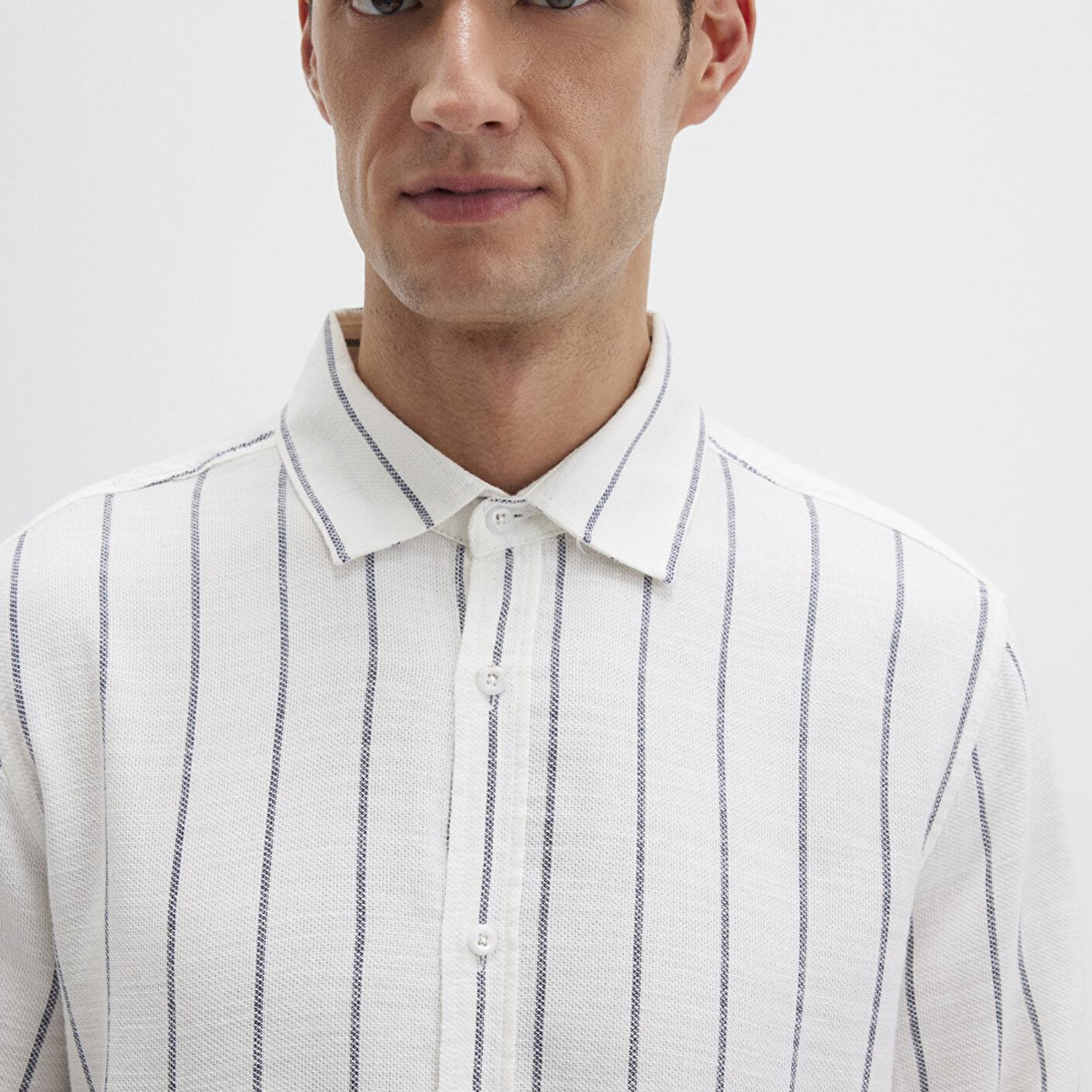 Mavi Çizgili Beyaz Gömlek Regular Fit / Normal Kesim 0211712-90938