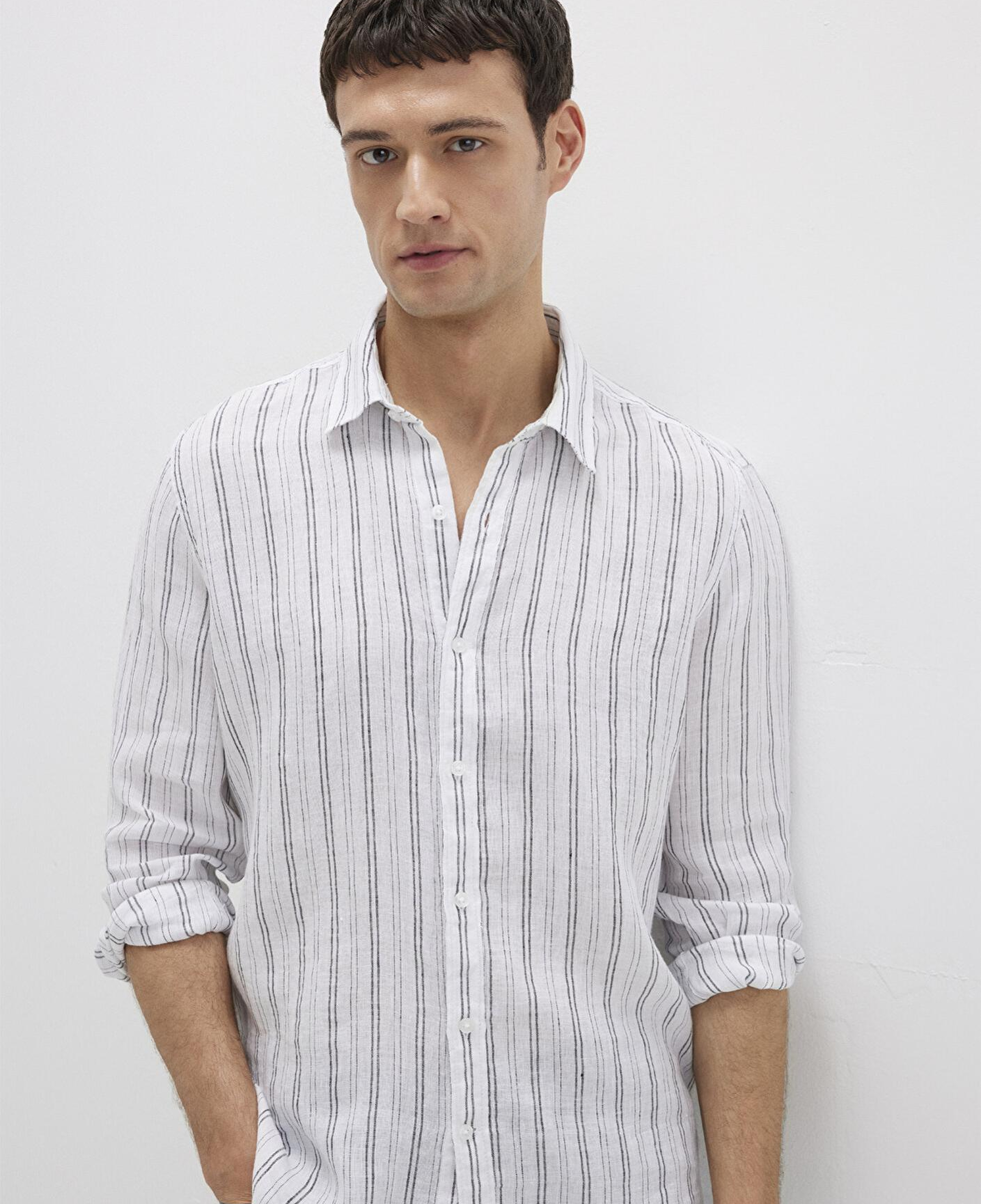 Mavi Çizgili Beyaz Gömlek Regular Fit / Normal Kesim 0211695-90914