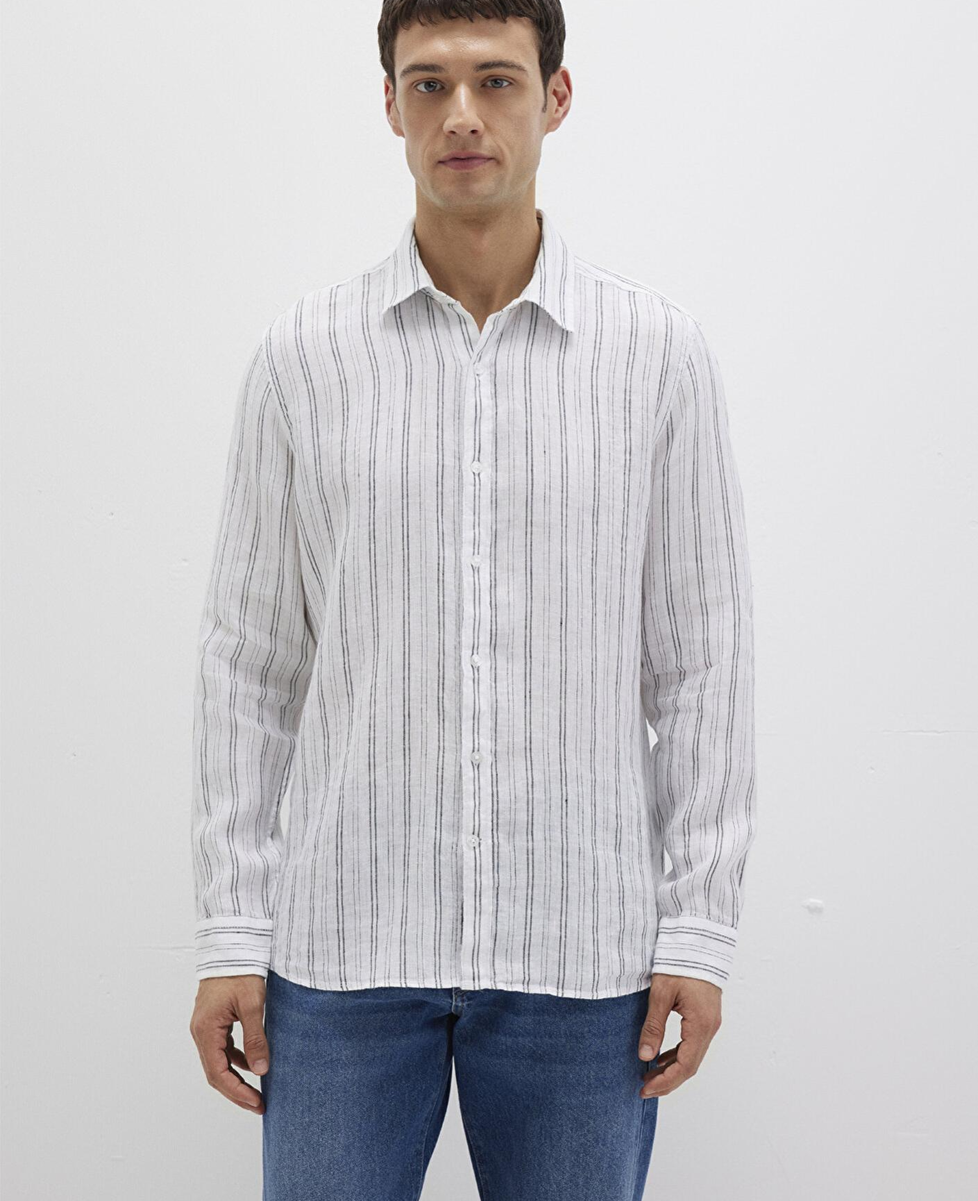 Mavi Çizgili Beyaz Gömlek Regular Fit / Normal Kesim 0211695-90914