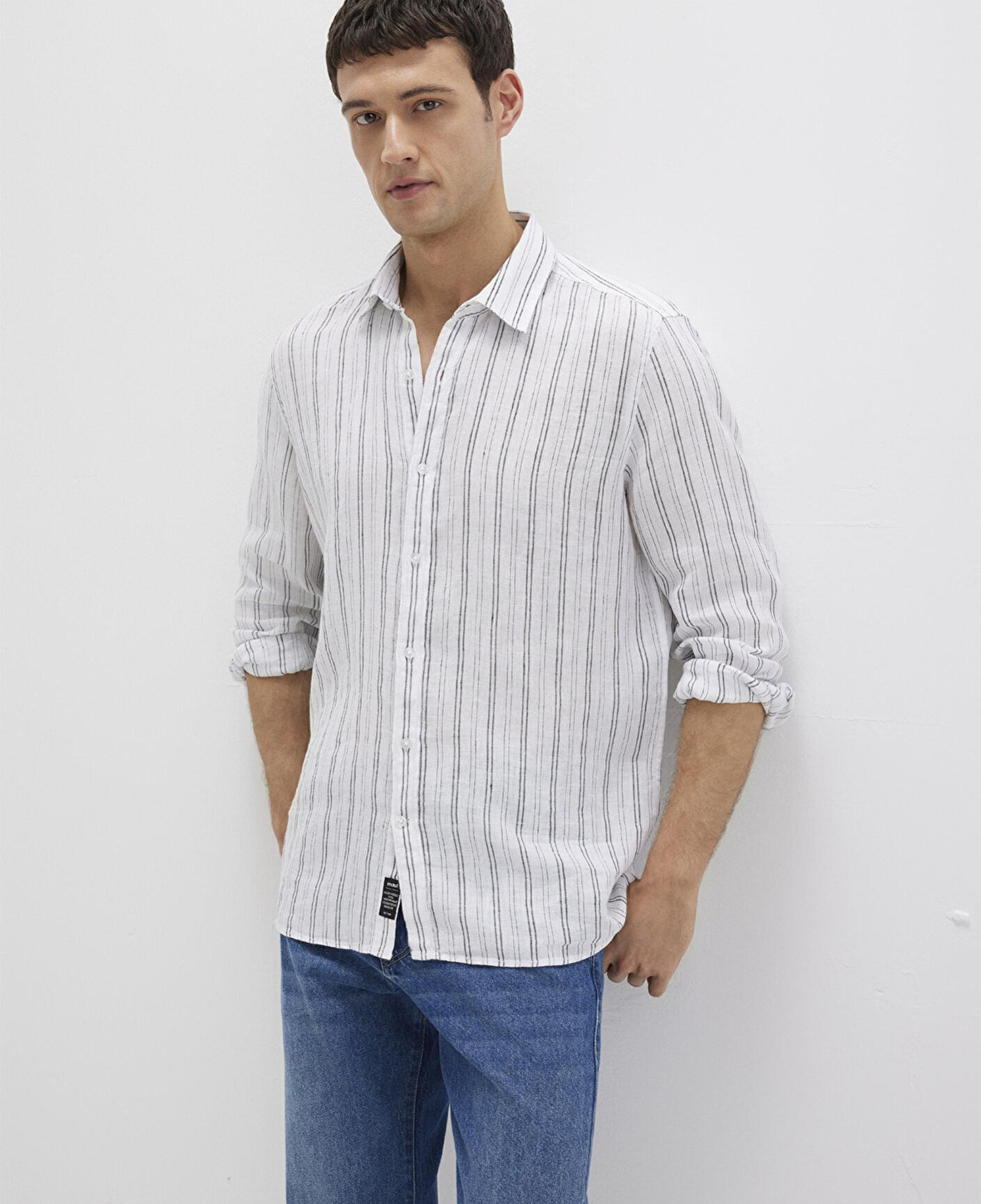 Mavi Çizgili Beyaz Gömlek Regular Fit / Normal Kesim 0211695-90914