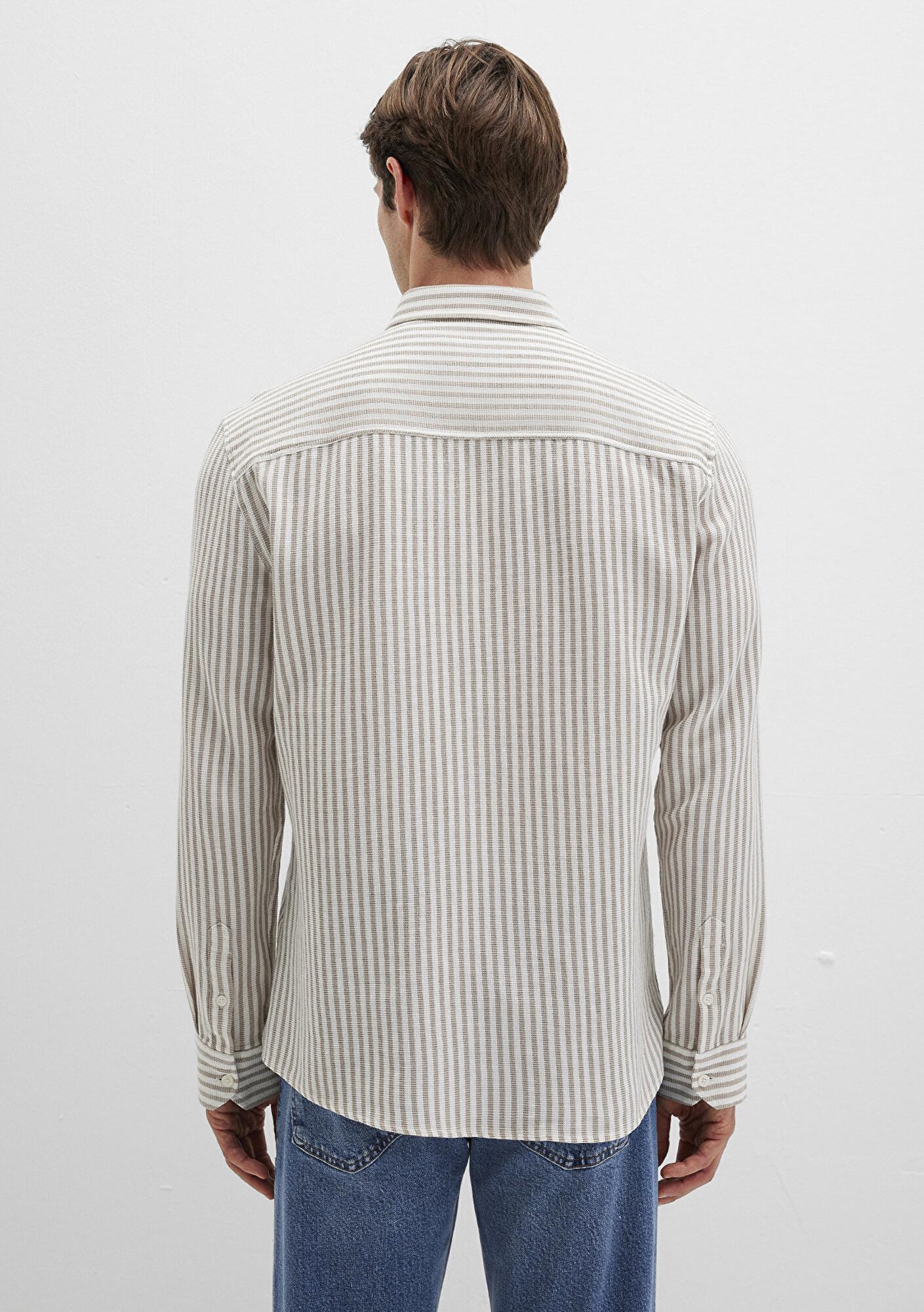 Mavi Çizgili Bej Gömlek Slim Fit / Dar Kesim 0211692-90940