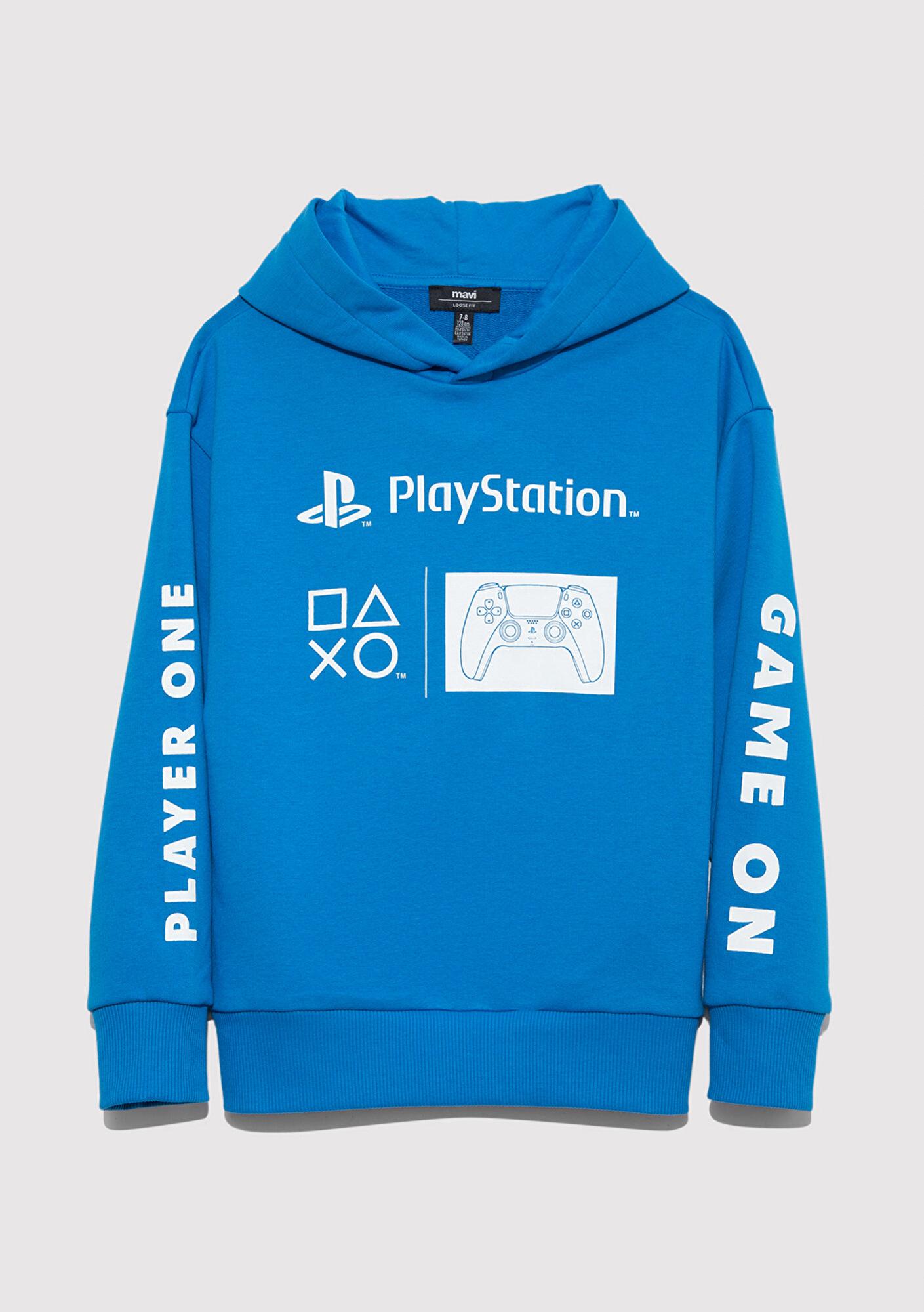 Mavi PlayStation Baskılı Kapüşonlu Mavi Sweatshirt 6S10131-70772