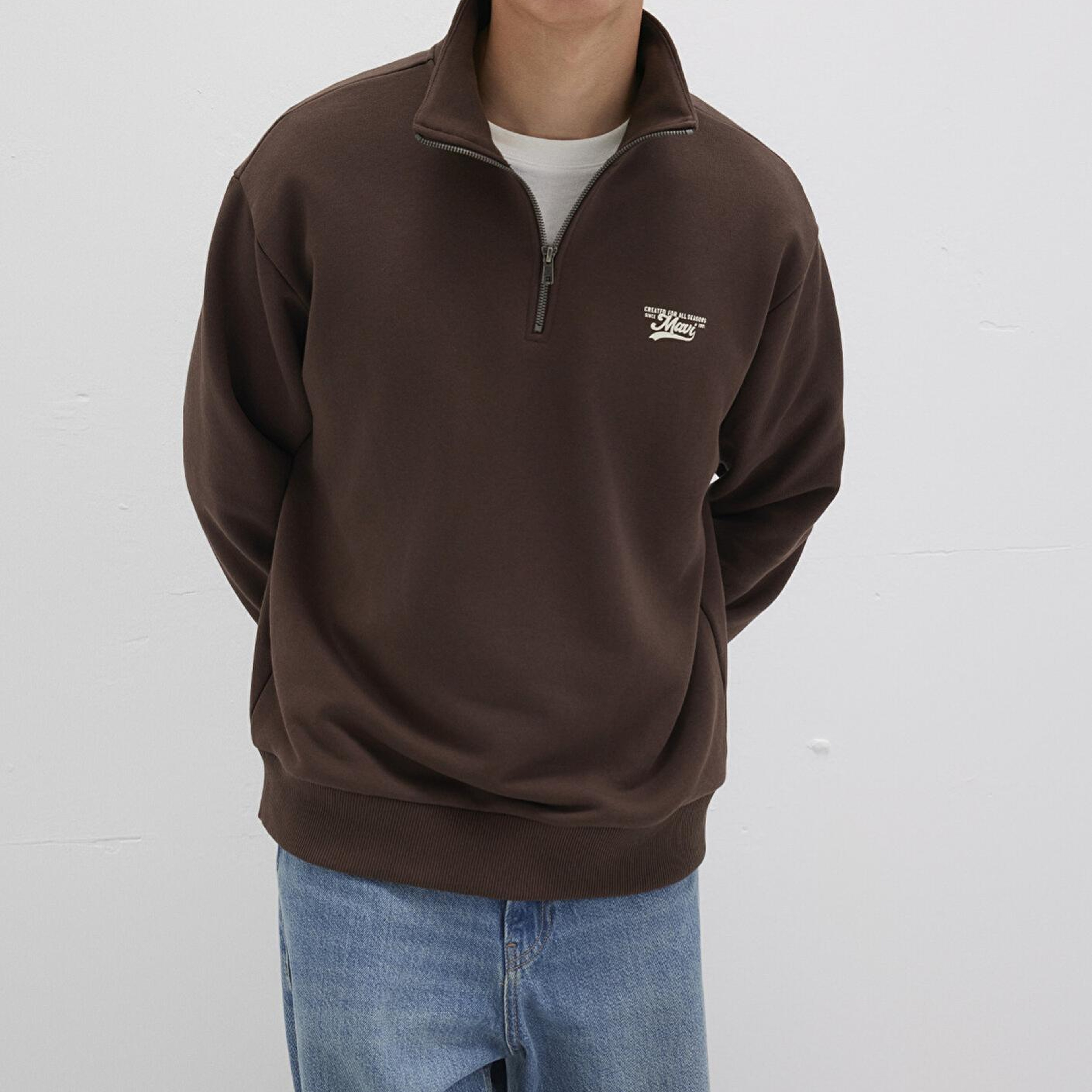 Mavi Mavi Logo Yarı Fermuarlı Kahverengi Sweatshirt 0S10465-88067