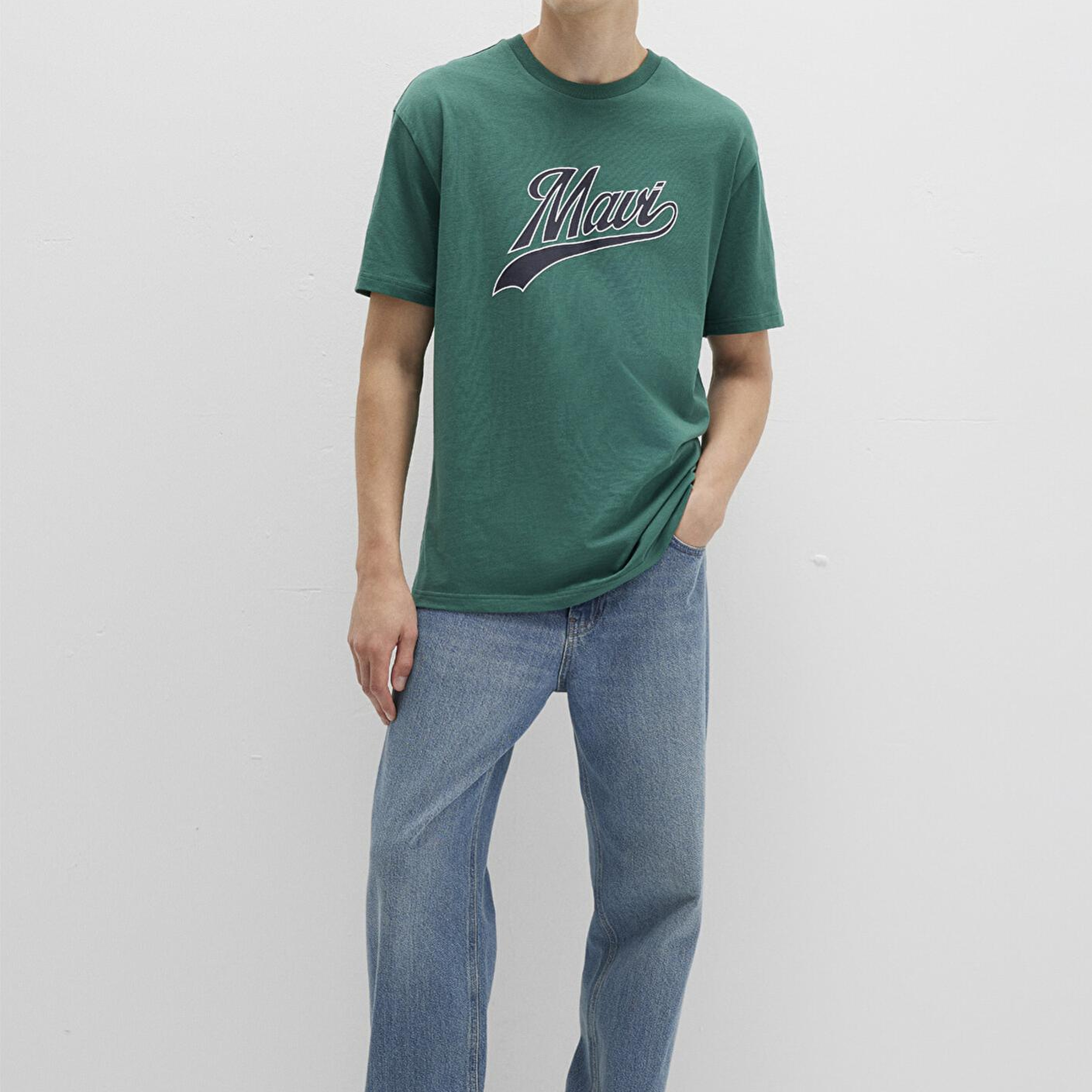 Mavi Mavi Logo Baskılı Yeşil Tişört Loose Fit / Bol Rahat Kesim 0613023-71874