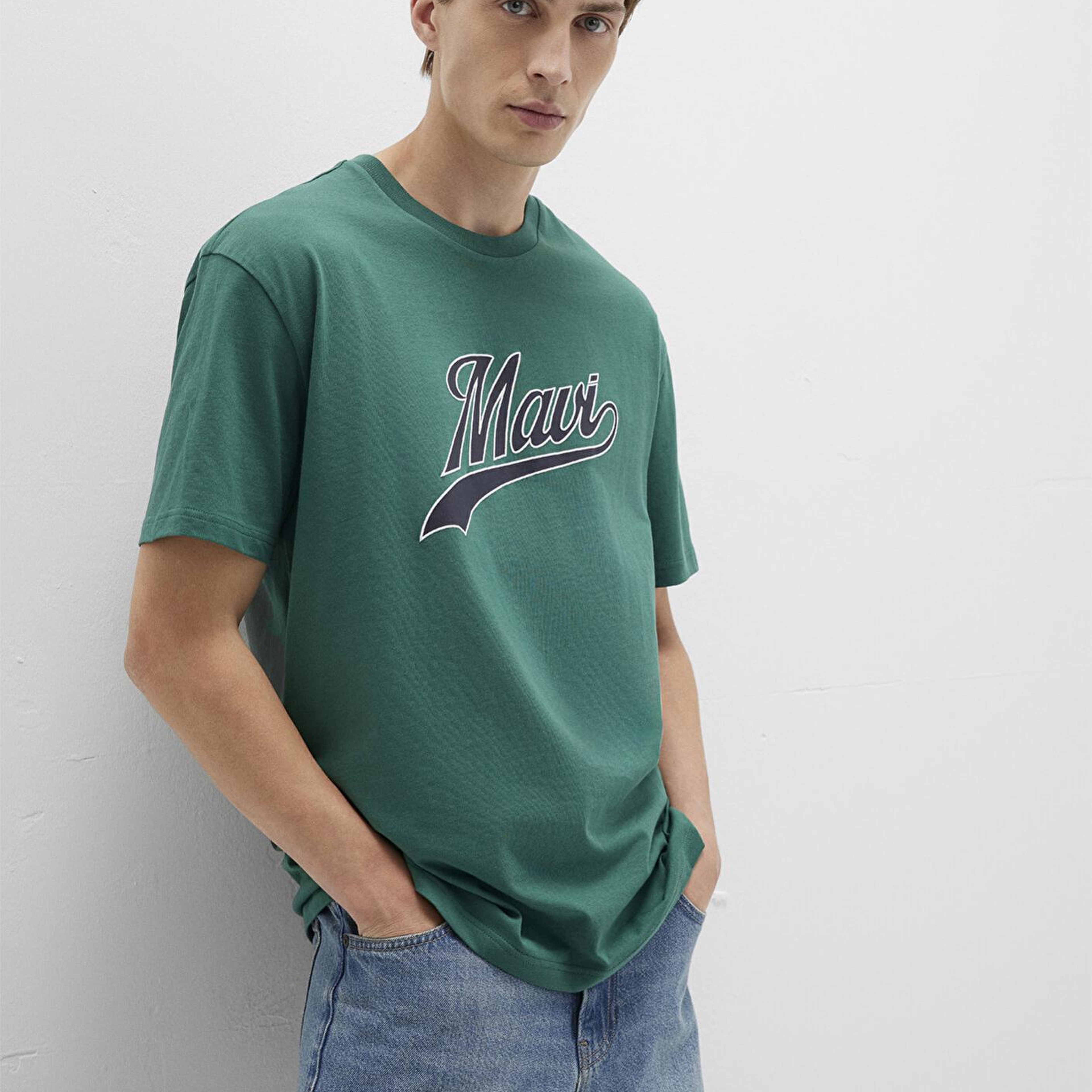 Mavi Mavi Logo Baskılı Yeşil Tişört Loose Fit / Bol Rahat Kesim 0613023-71874