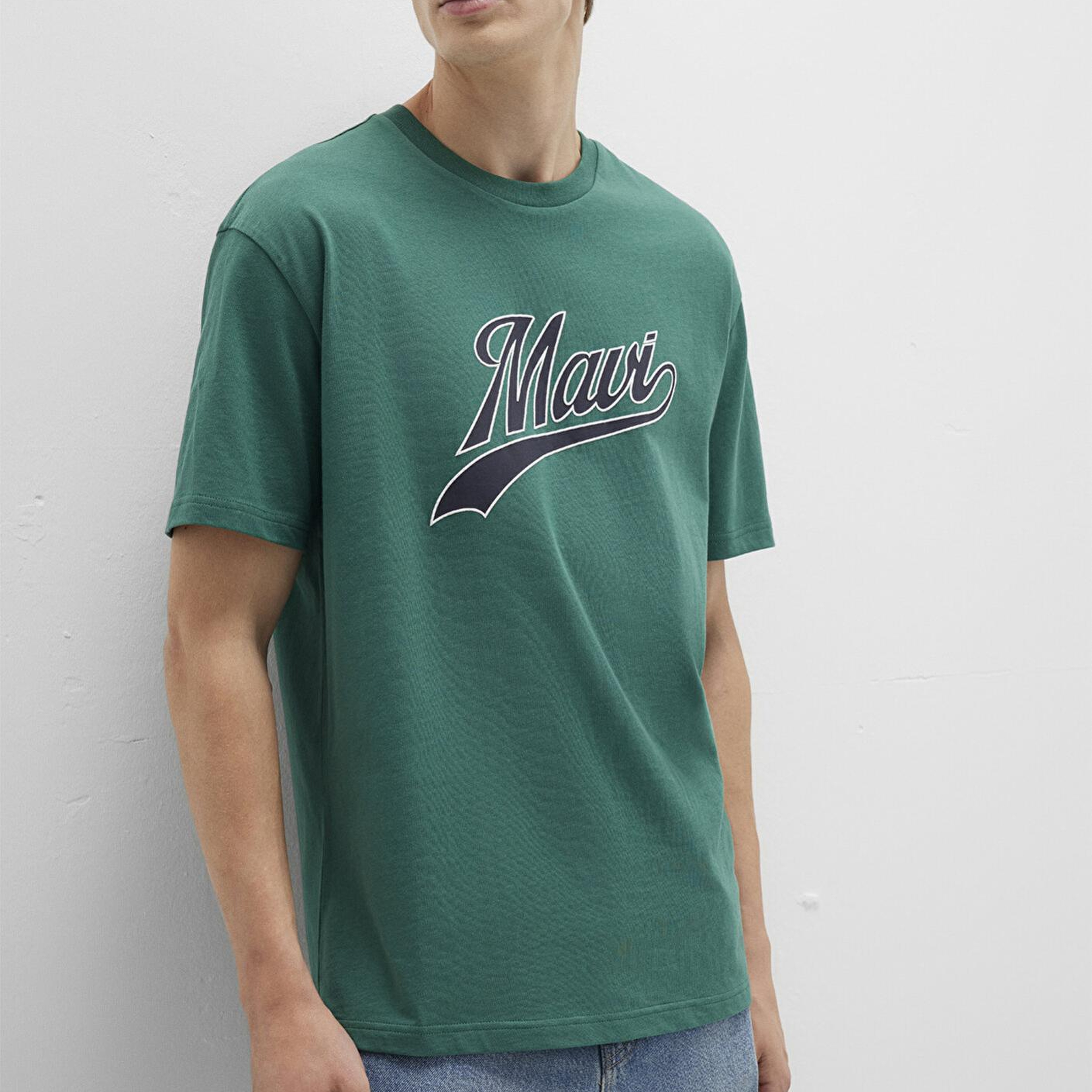 Mavi Mavi Logo Baskılı Yeşil Tişört Loose Fit / Bol Rahat Kesim 0613023-71874