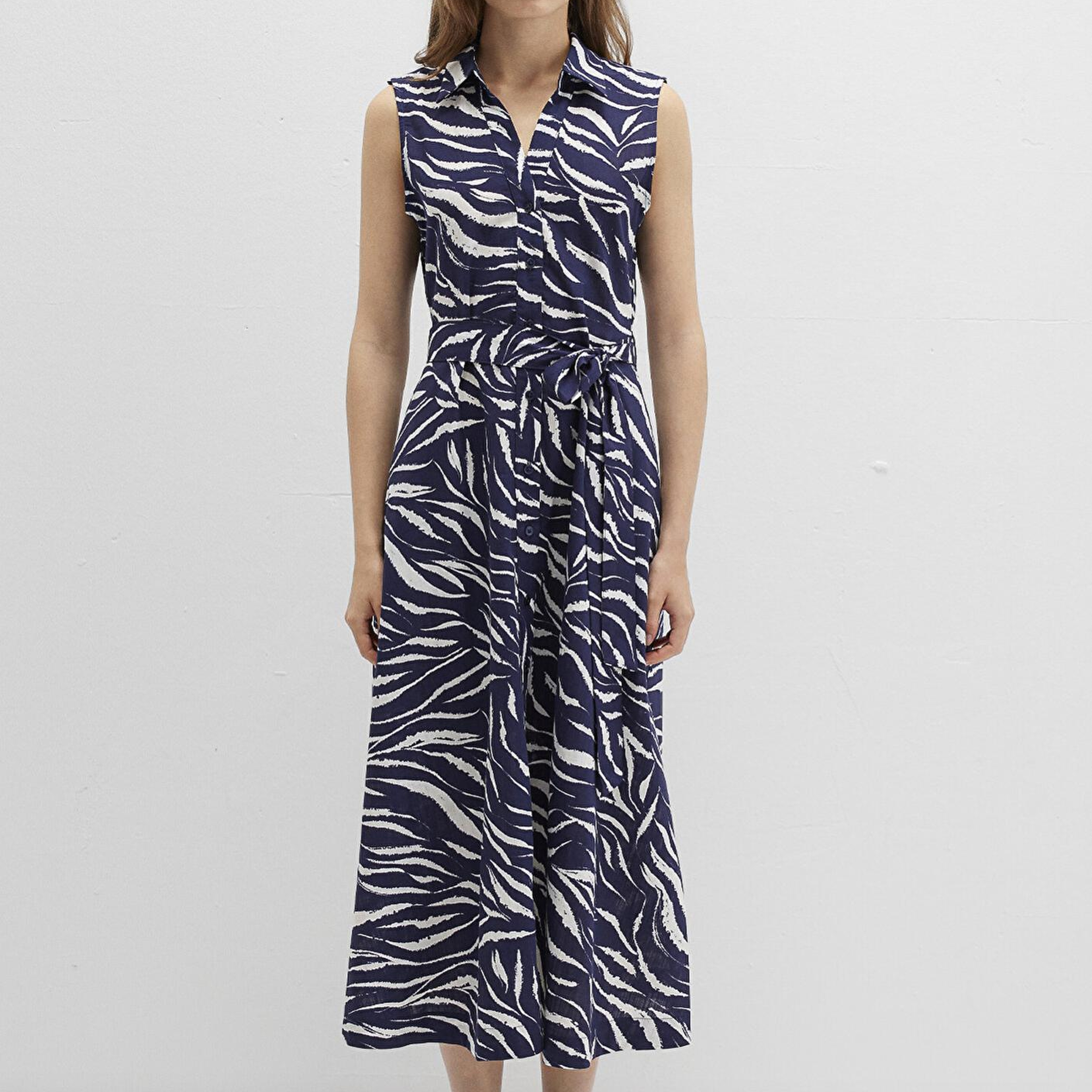 Mavi Baskılı Lacivert Uzun Elbise 1310766-91090