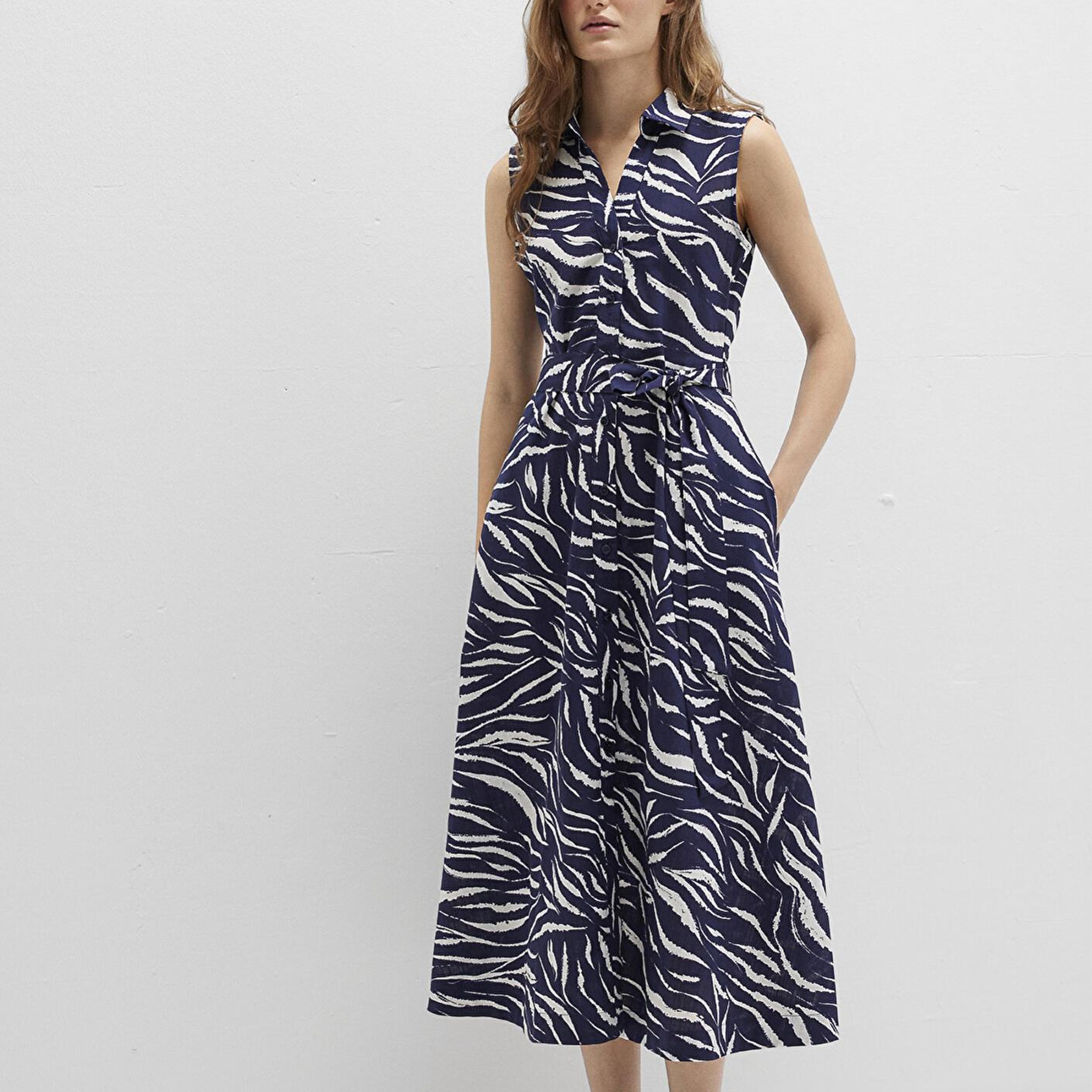 Mavi Baskılı Lacivert Uzun Elbise 1310766-91090