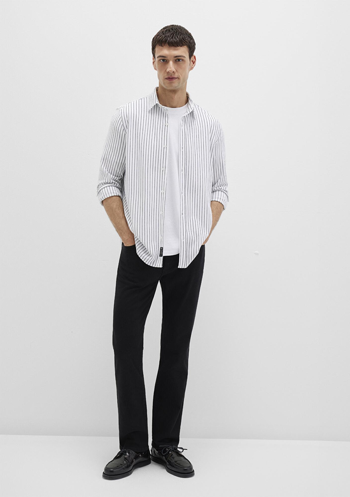 Mavi Çizgili Beyaz Gömlek Slim Fit / Dar Kesim 0211403-91334