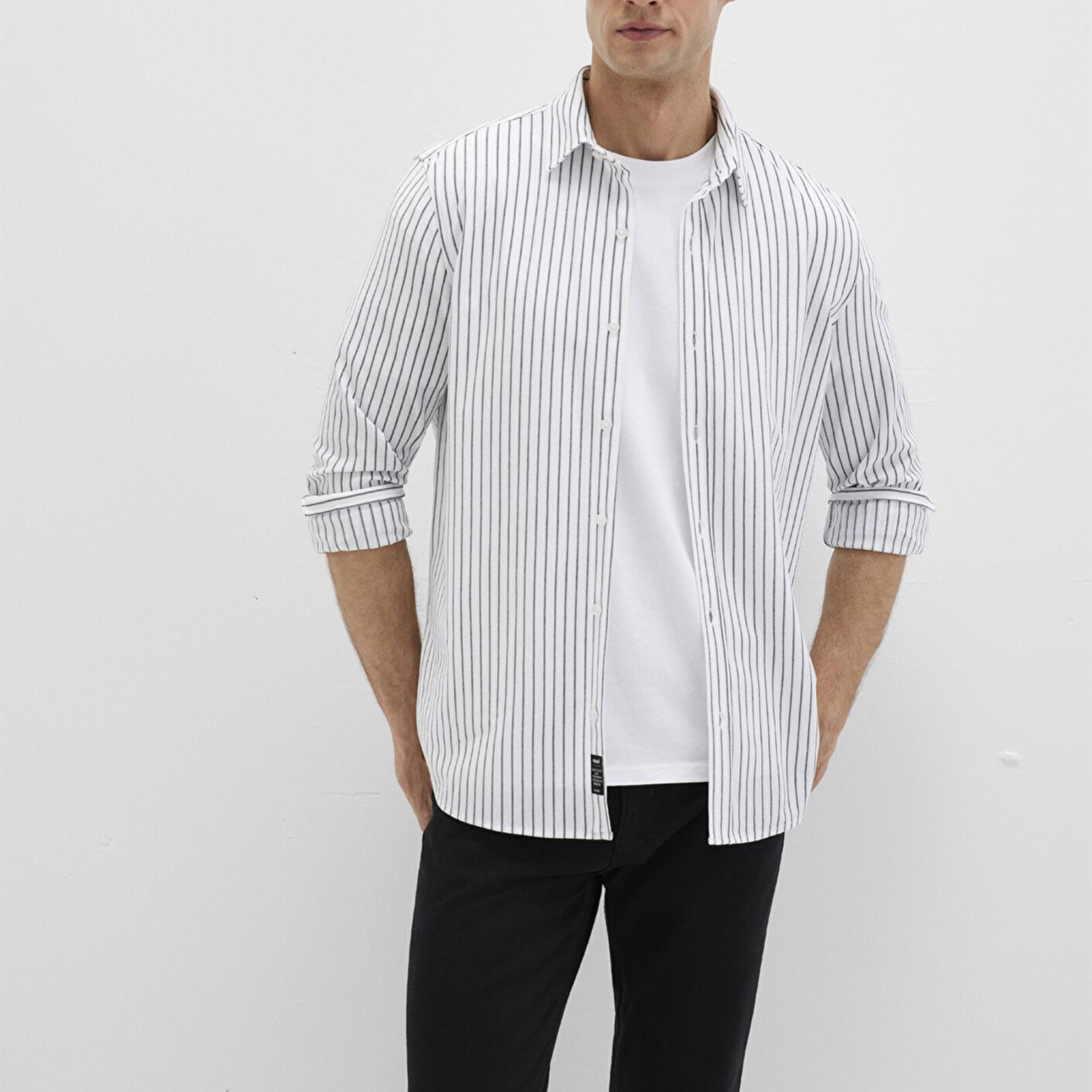 Mavi Çizgili Beyaz Gömlek Slim Fit / Dar Kesim 0211403-91334