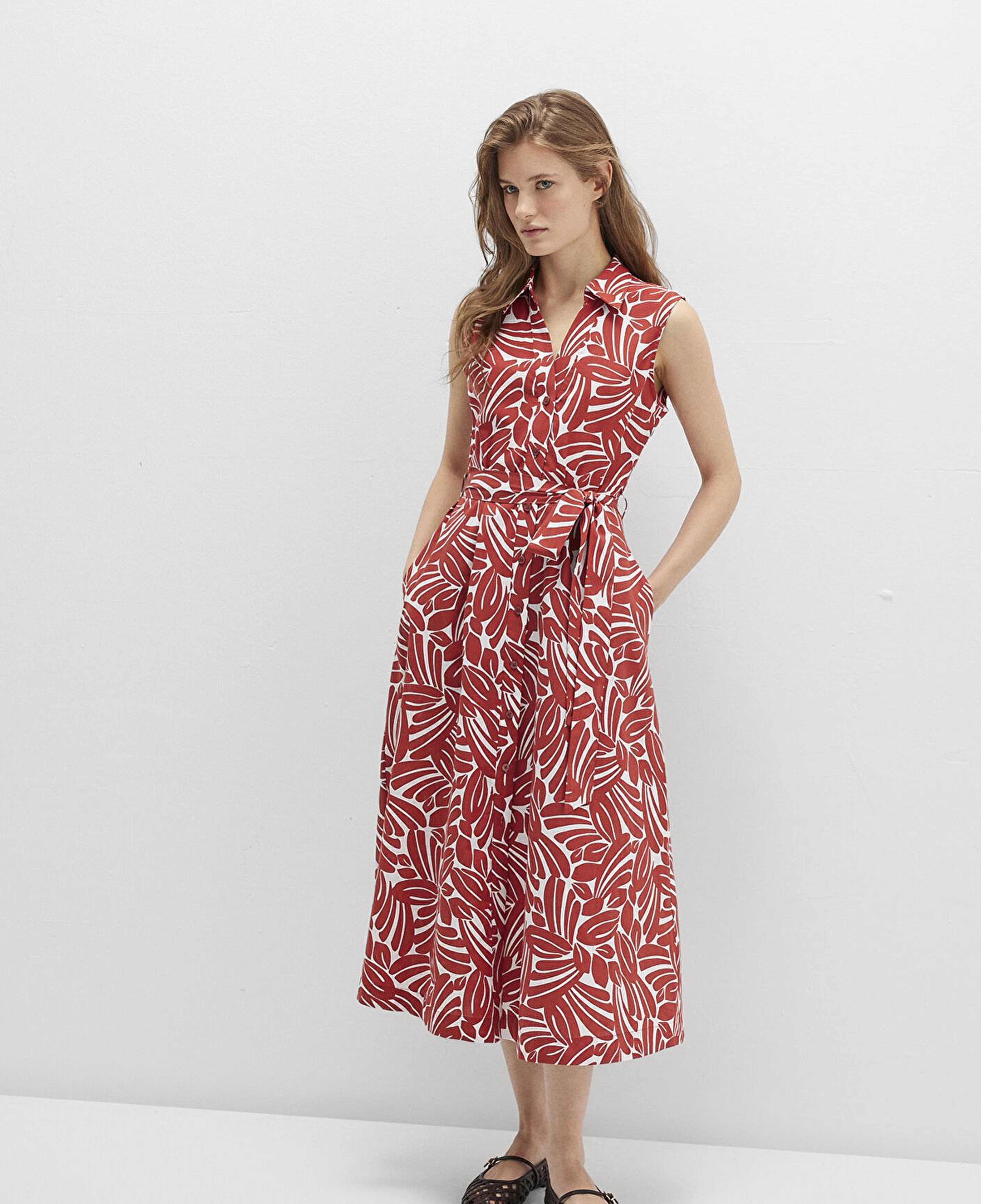 Mavi Baskılı Kırmızı Uzun Elbise 1310766-91314