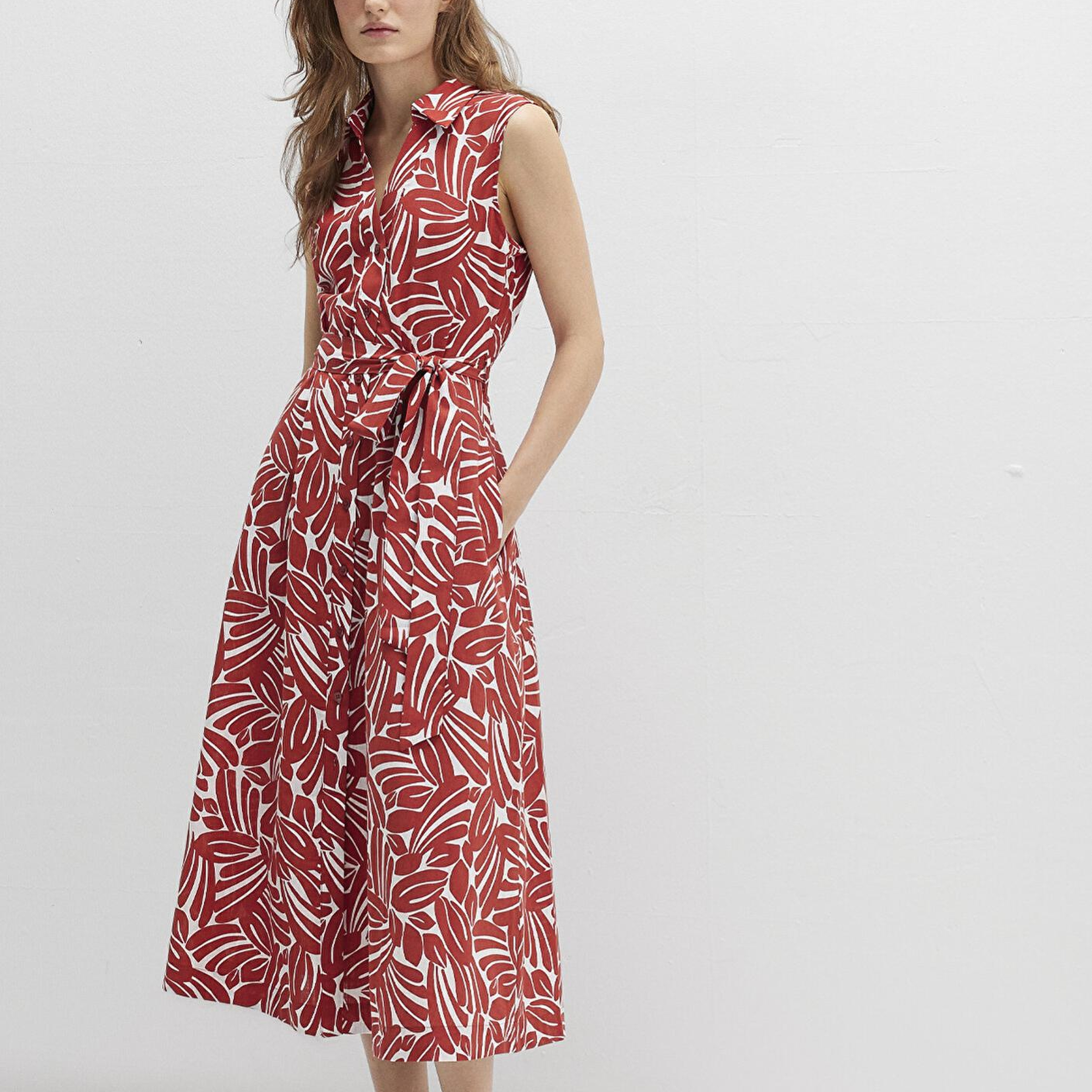 Mavi Baskılı Kırmızı Uzun Elbise 1310766-91314