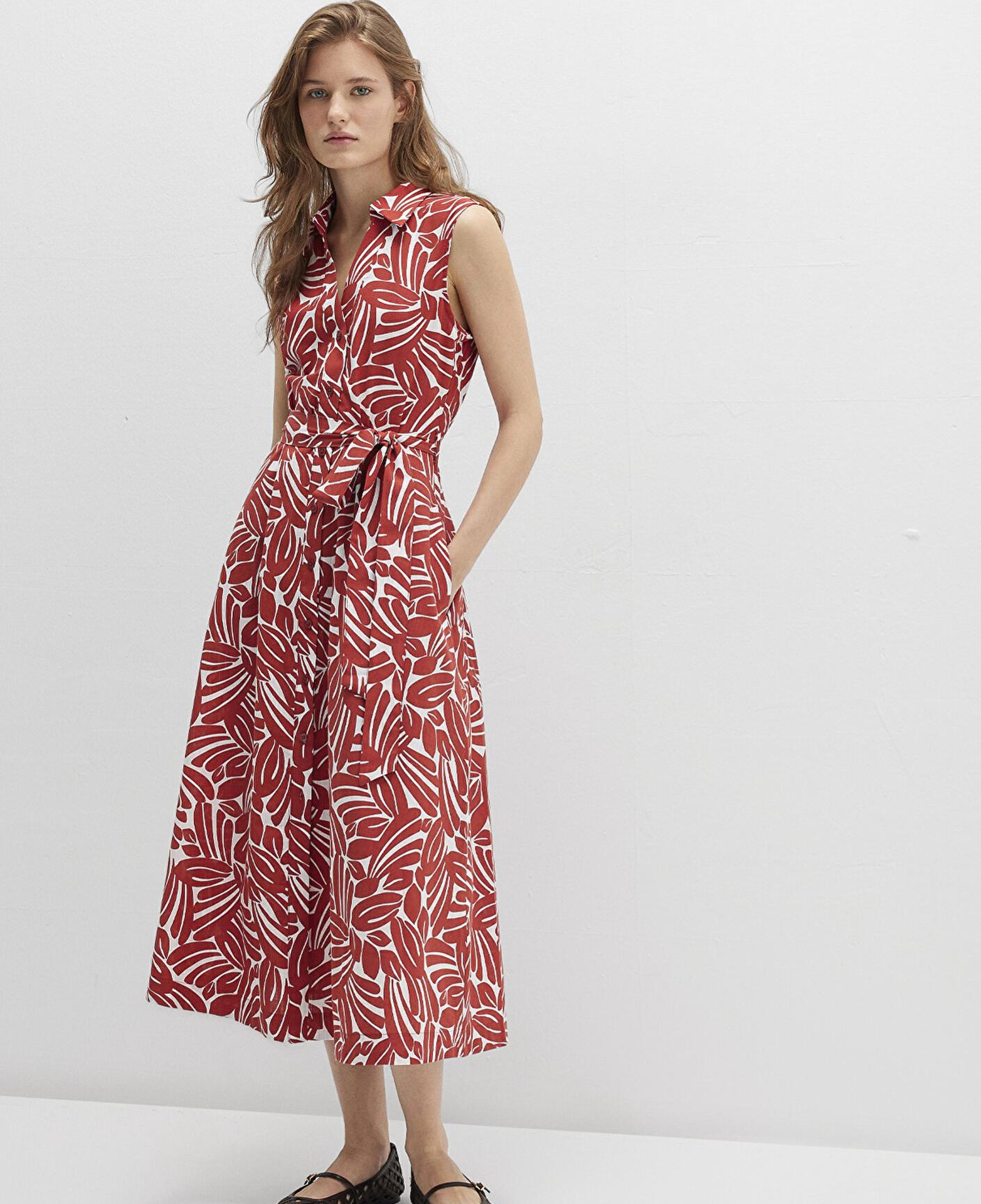 Mavi Baskılı Kırmızı Uzun Elbise 1310766-91314