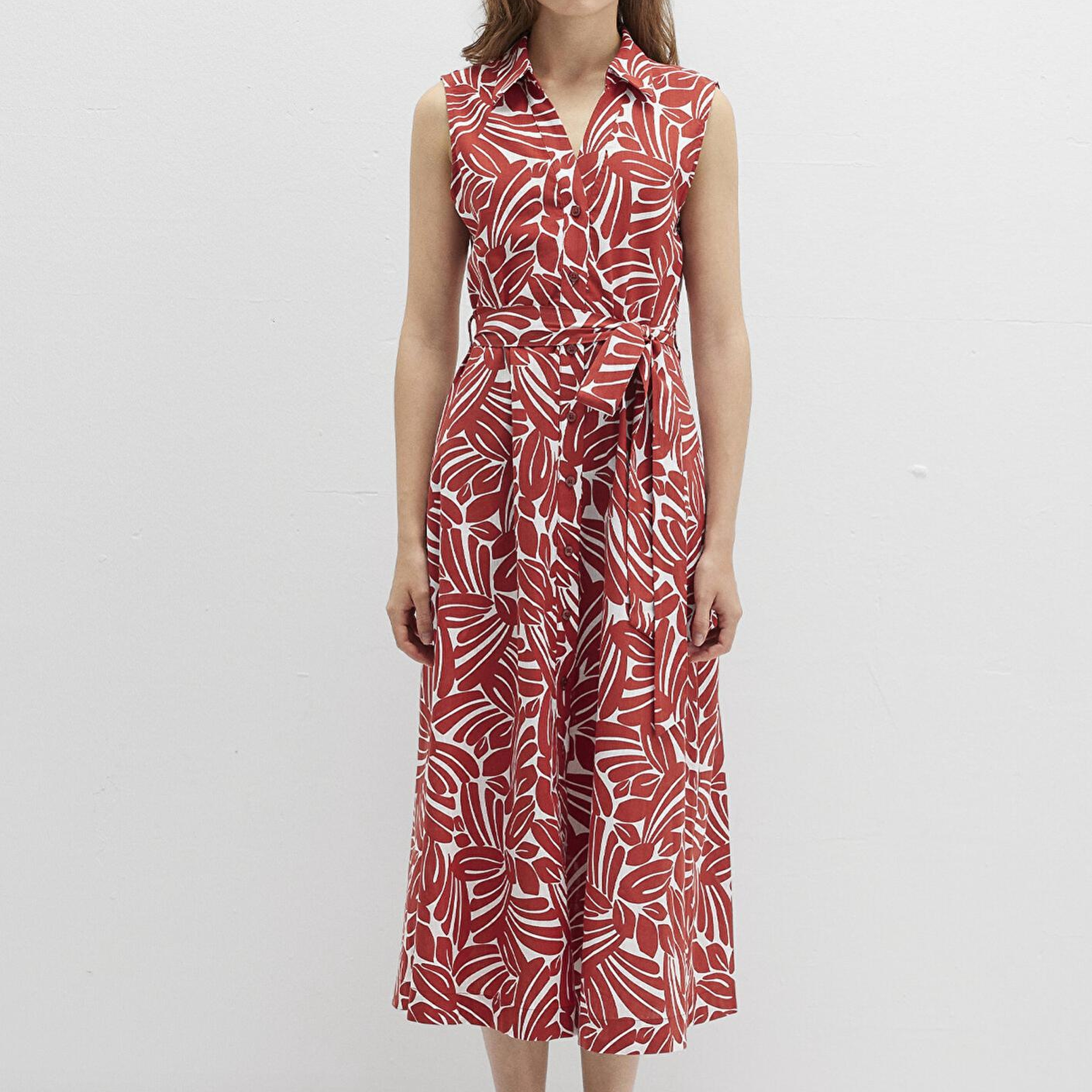 Mavi Baskılı Kırmızı Uzun Elbise 1310766-91314