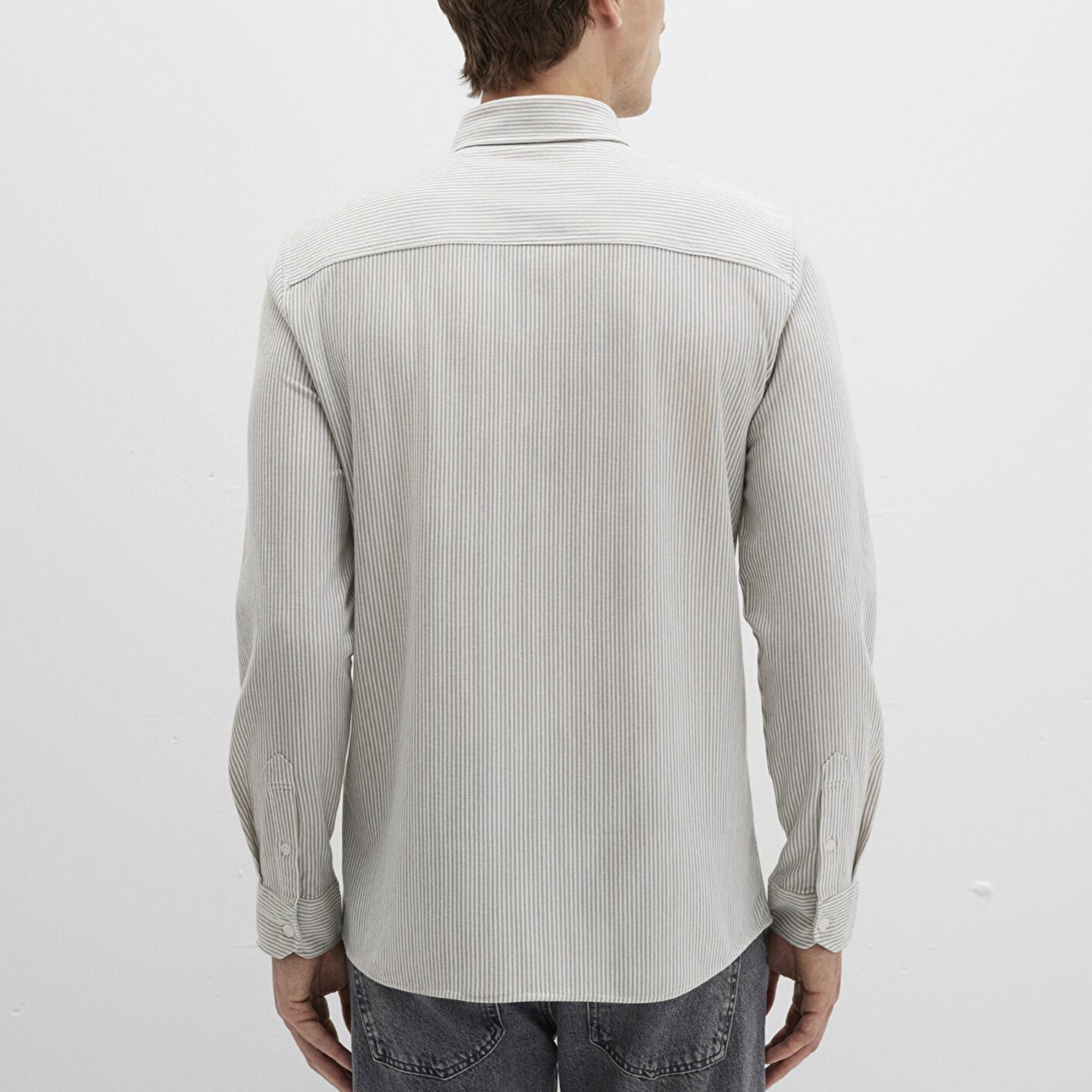 Mavi Çizgili Haki Gömlek Slim Fit / Dar Kesim 0211402-91332