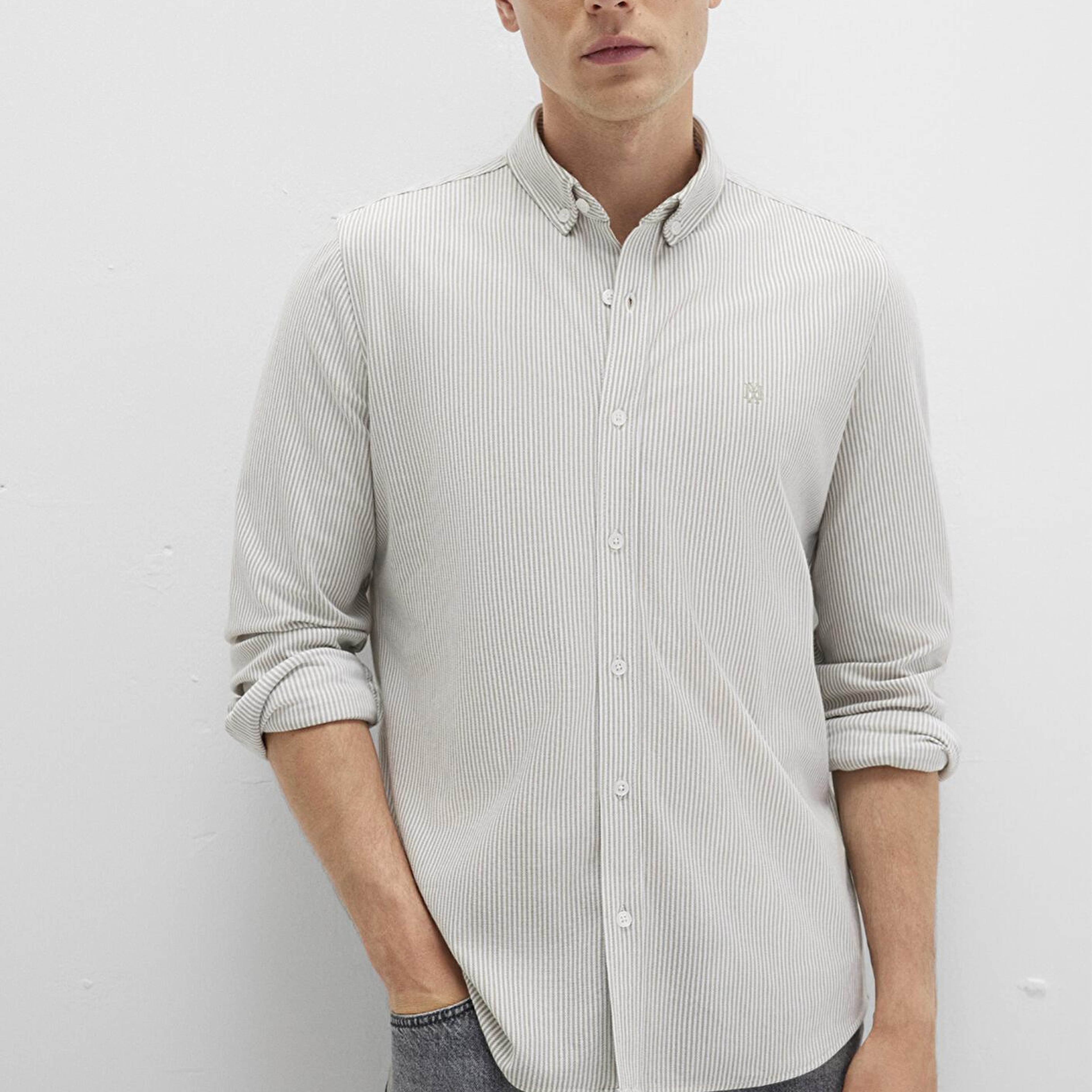 Mavi Çizgili Haki Gömlek Slim Fit / Dar Kesim 0211402-91332