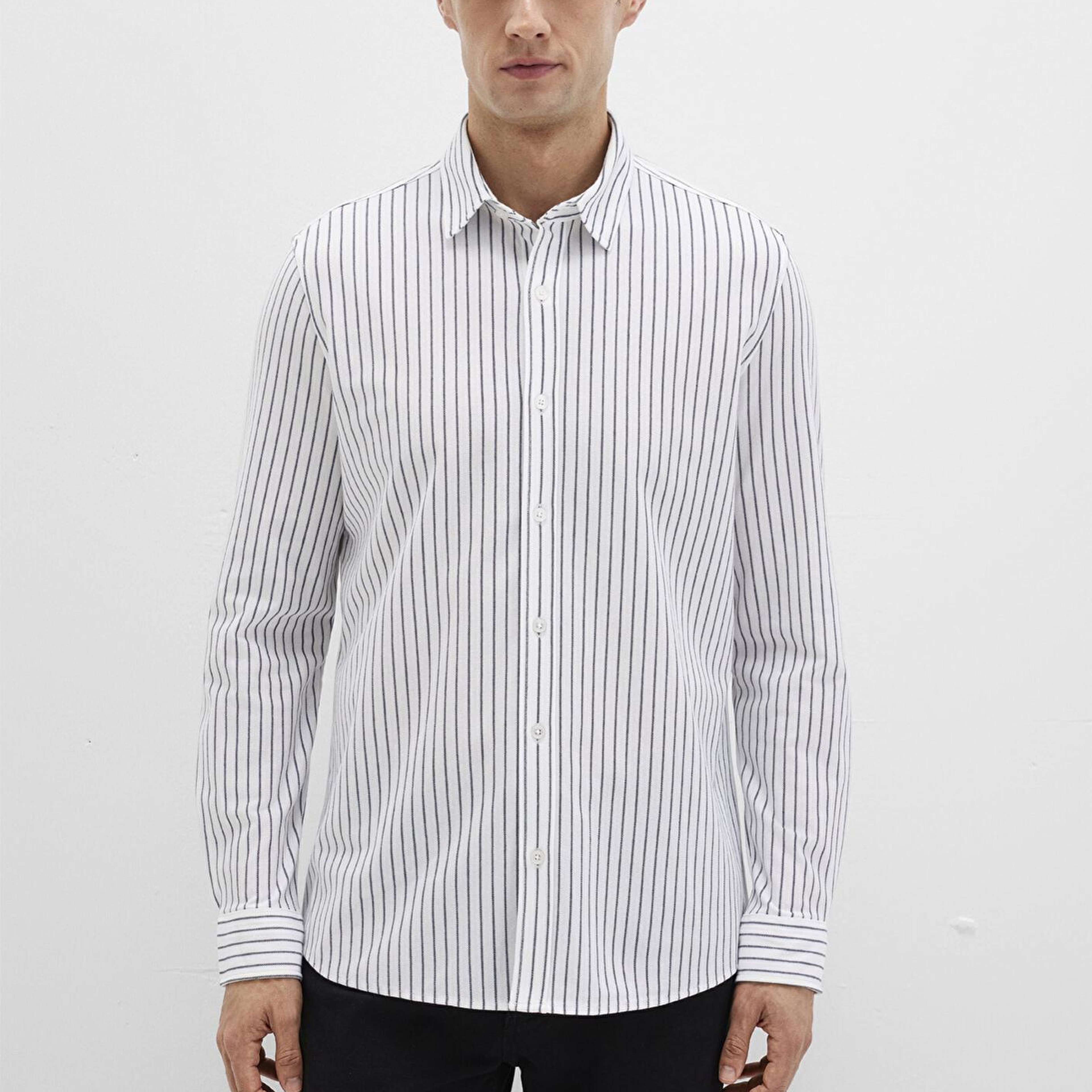 Mavi Çizgili Beyaz Gömlek Slim Fit / Dar Kesim 0211403-91334