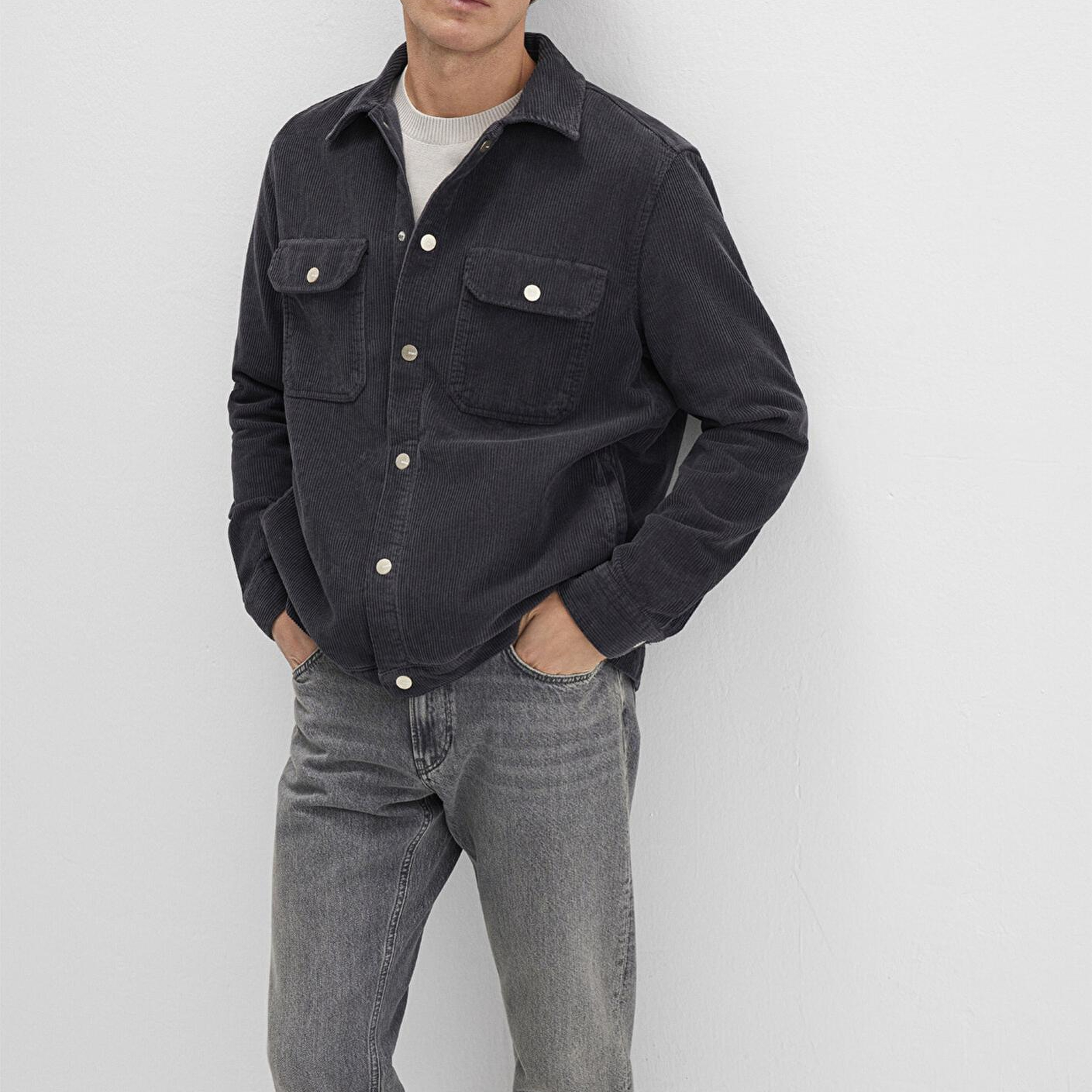 Mavi Antrasit Cepli Kadife Gömlek Loose Fit / Bol Rahat Kesim 0211750-70087