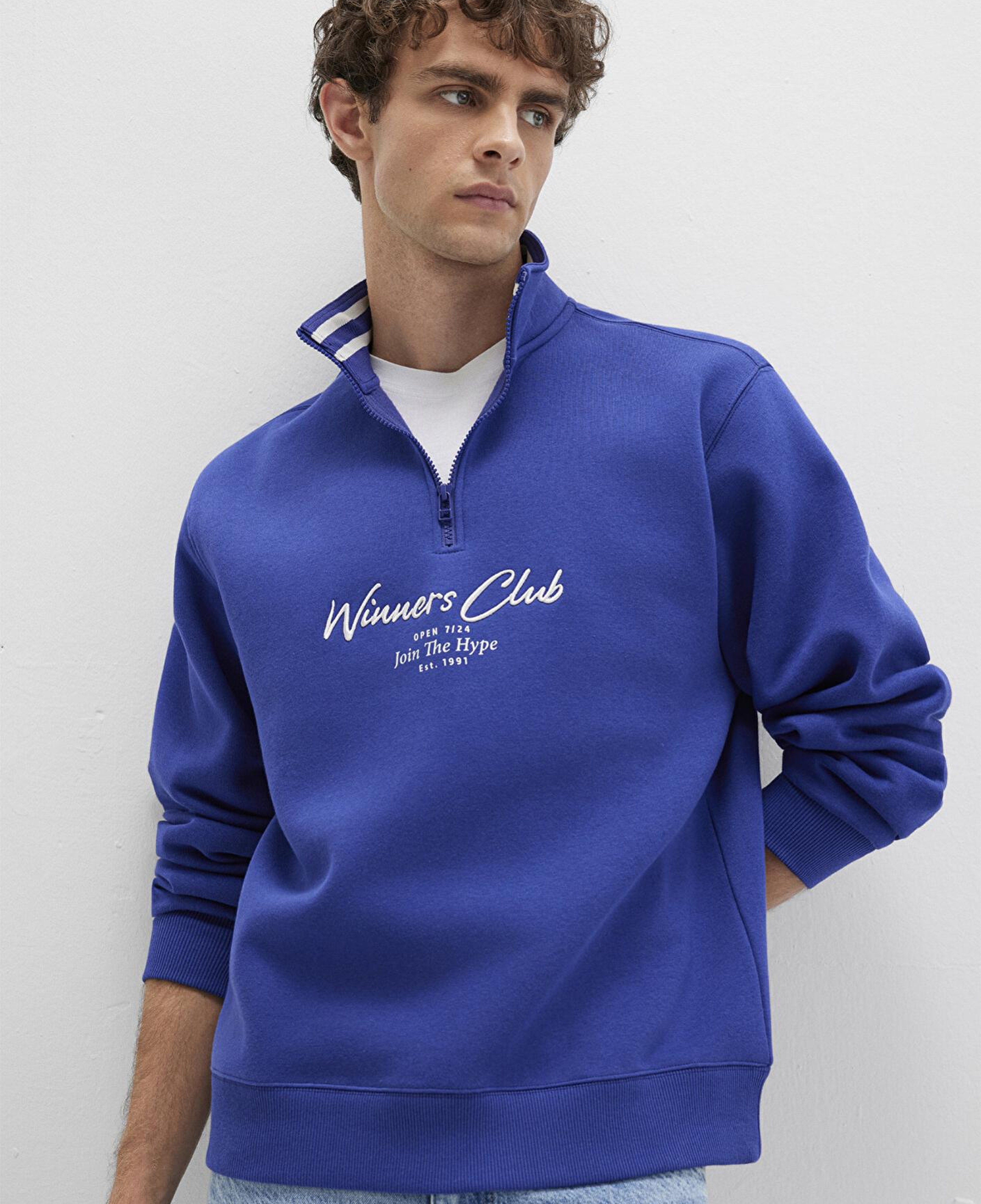 Mavi Winners Club Baskılı Mavi Polo Sweatshirt 0S10488-70695