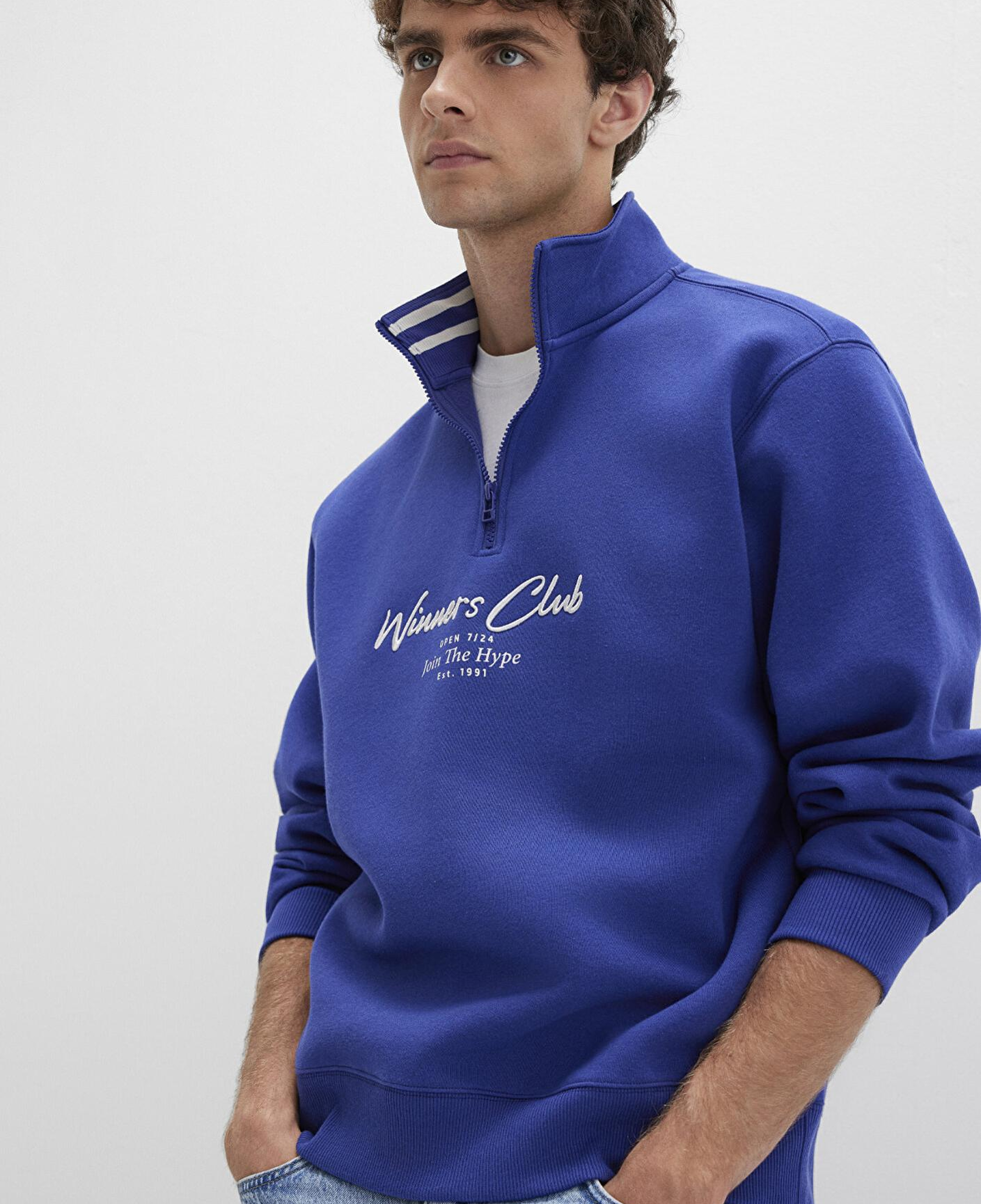 Mavi Winners Club Baskılı Mavi Polo Sweatshirt 0S10488-70695