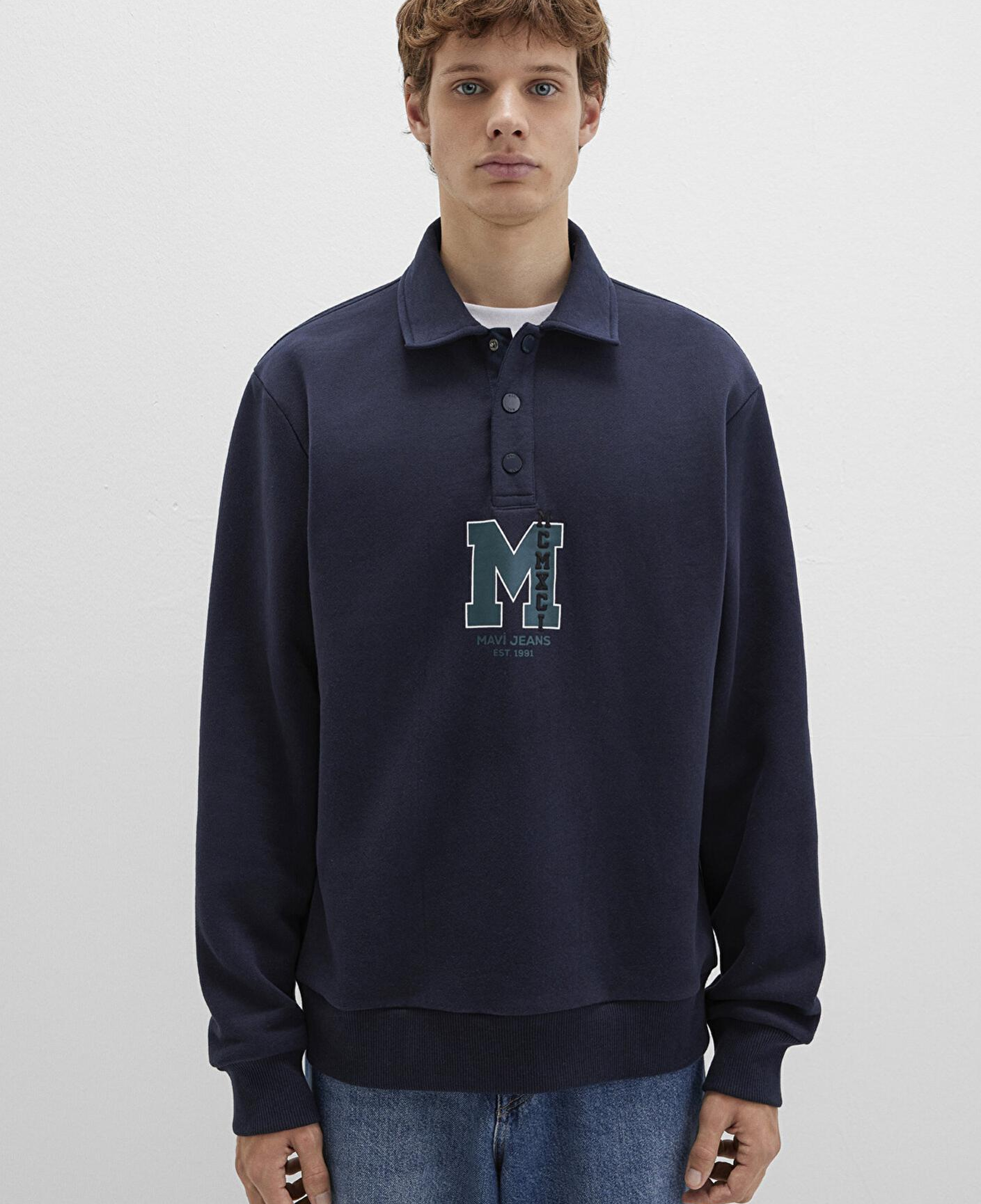 Mavi M Logo Baskılı Lacivert Sweatshirt 0S10494-70490