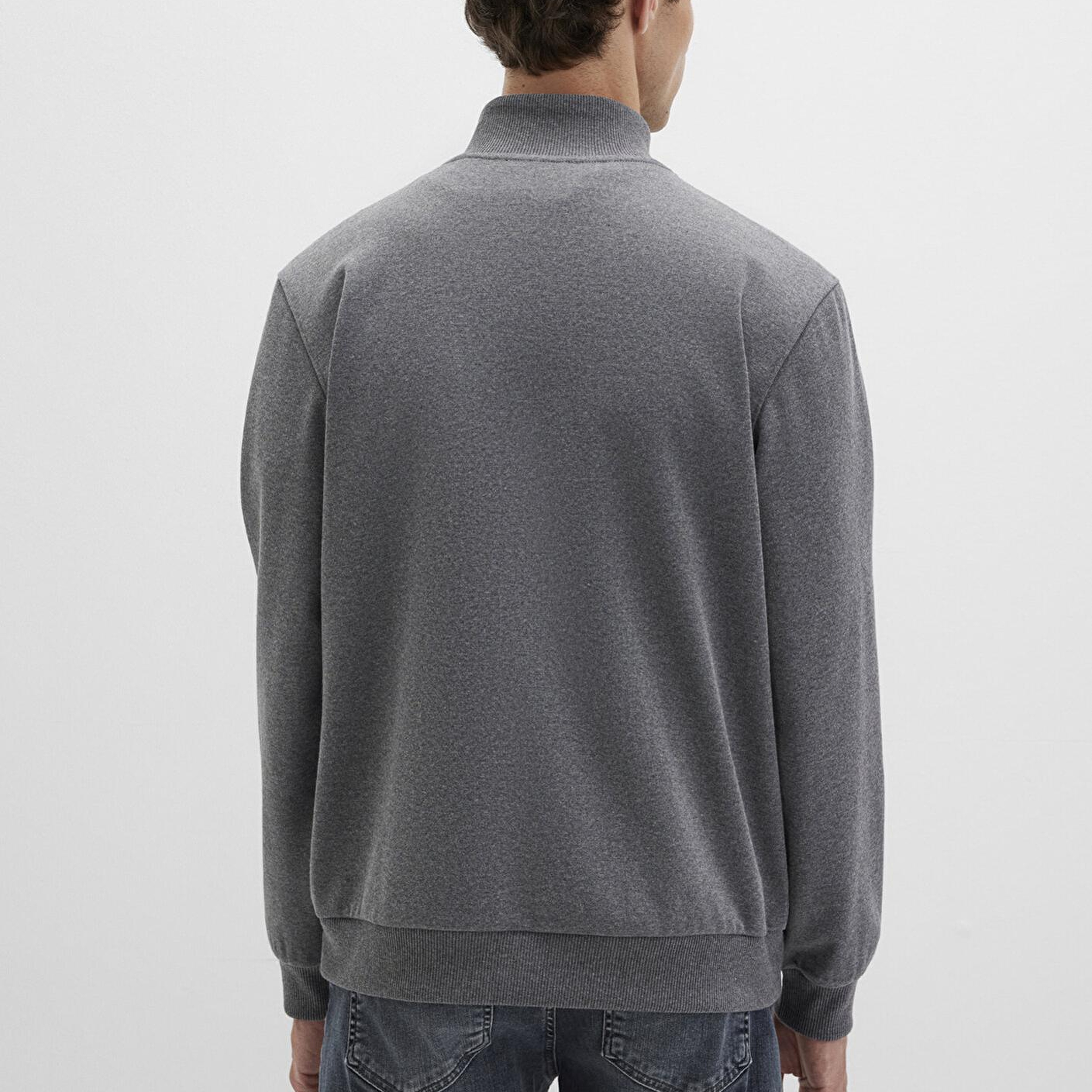 Mavi Düğme Detaylı Dik Yaka Gri Sweatshirt 0S10472-80018