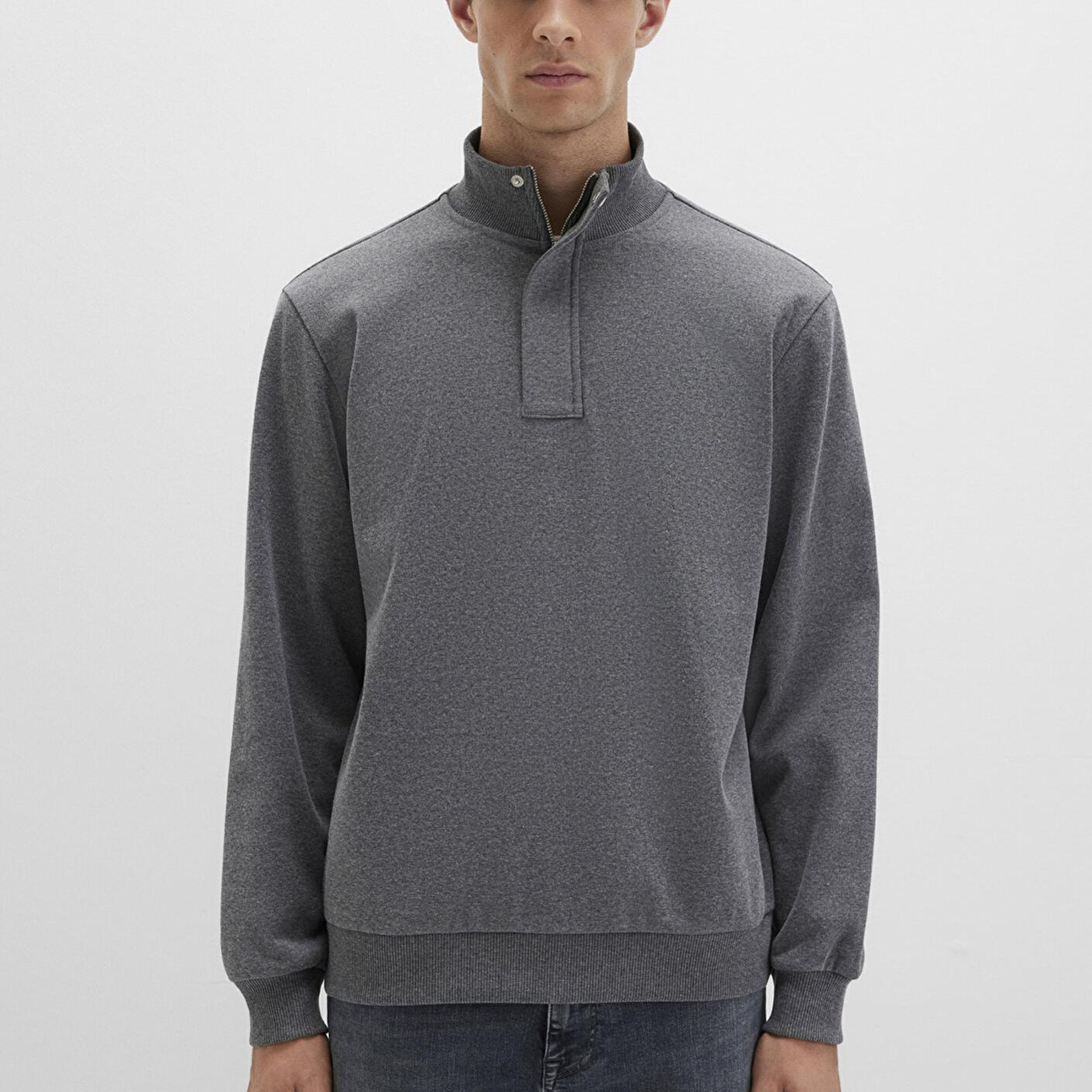 Mavi Düğme Detaylı Dik Yaka Gri Sweatshirt 0S10472-80018