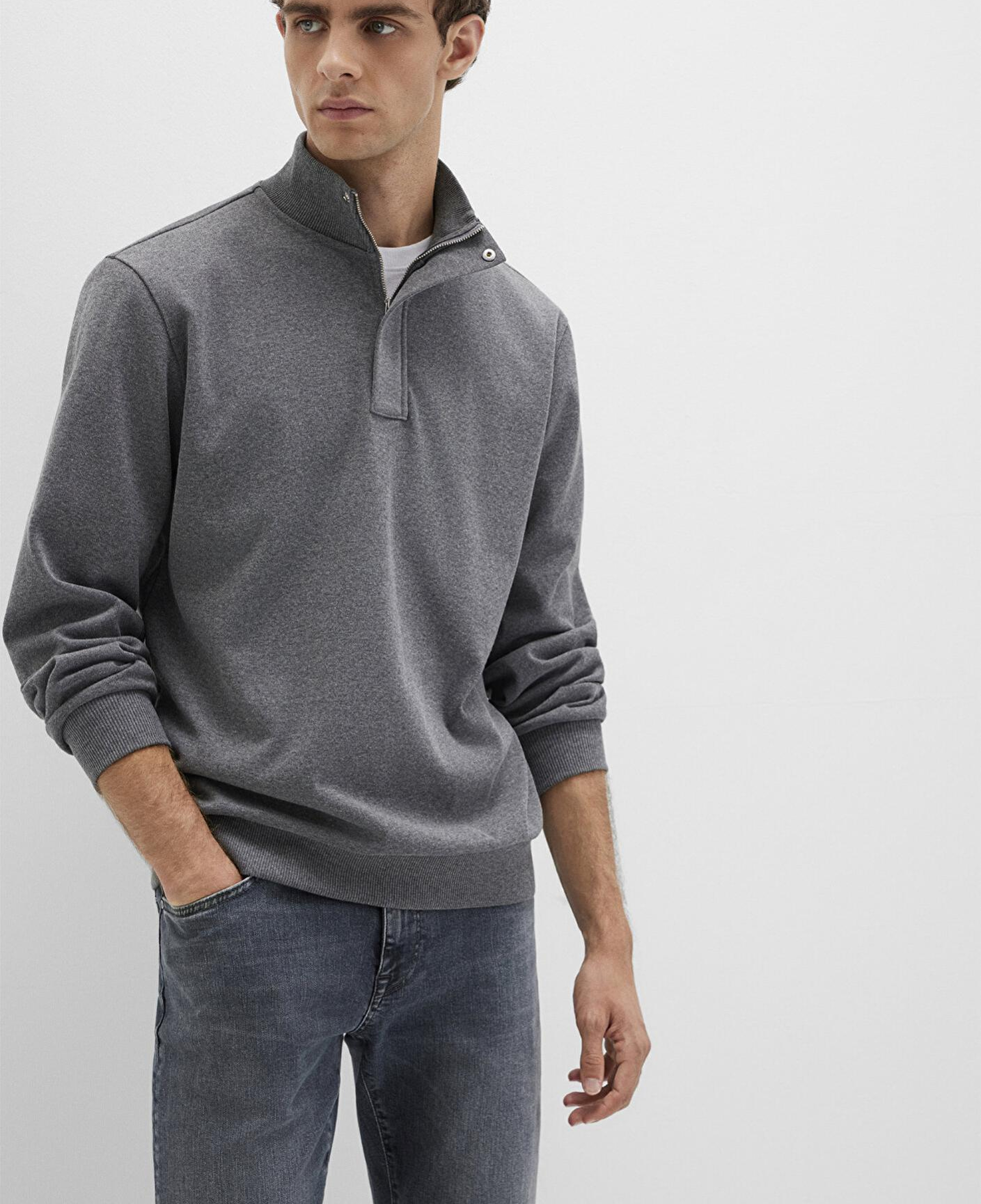 Mavi Düğme Detaylı Dik Yaka Gri Sweatshirt 0S10472-80018