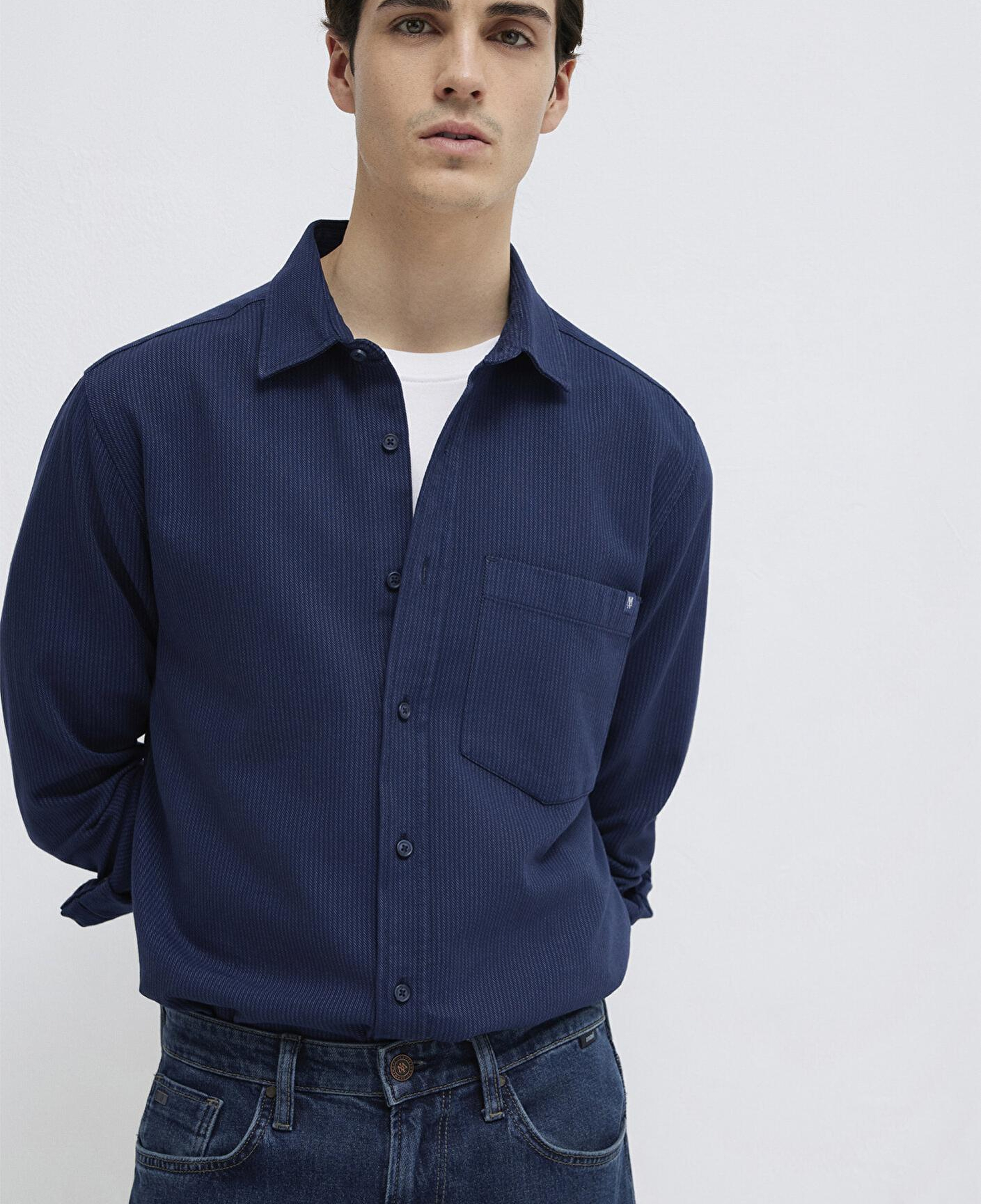 Mavi Çizgili Lacivert Gömlek Regular Fit / Normal Kesim 0211775-91324