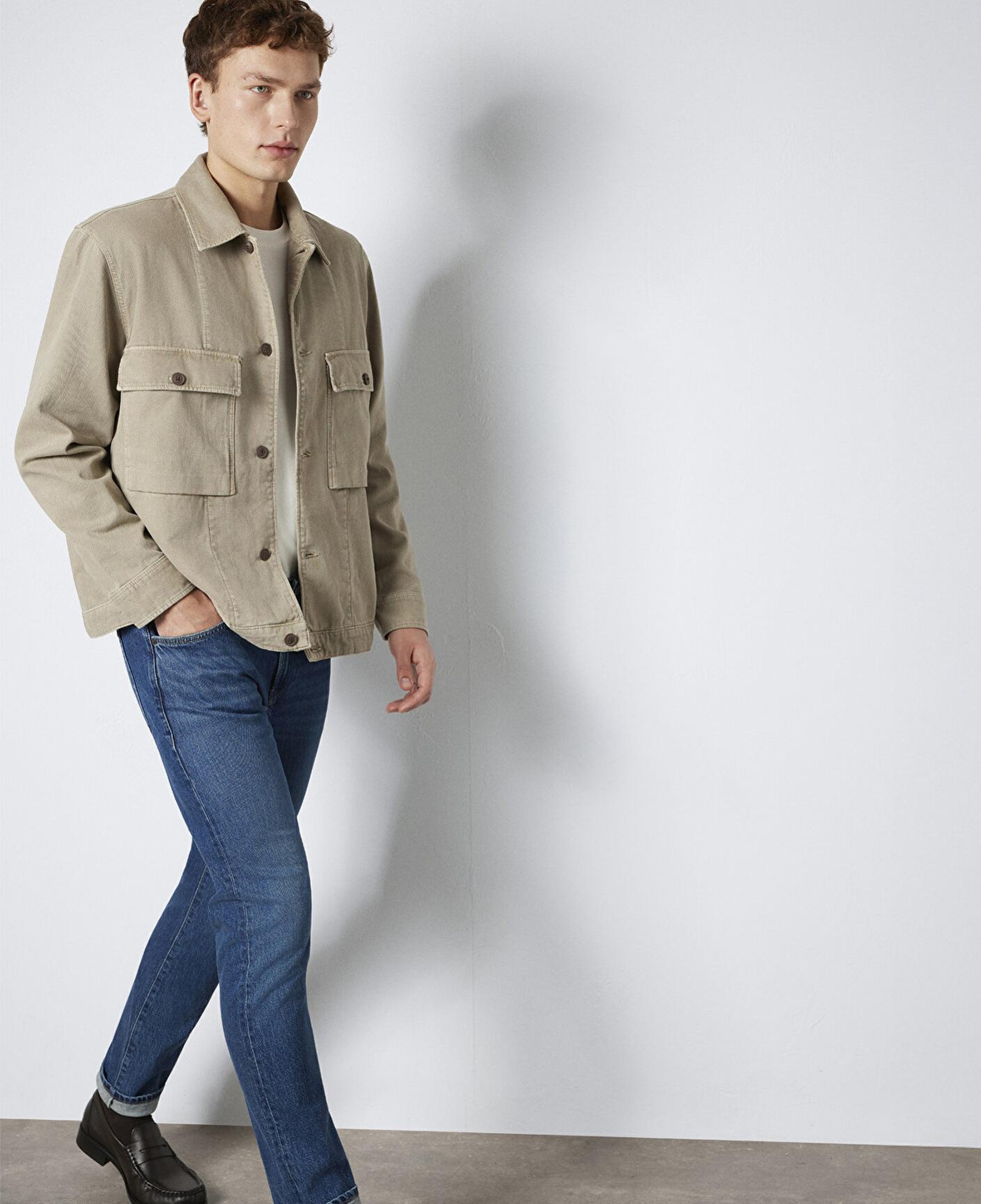 Mavi Cep Detaylı Bej Gömlek Loose Fit / Bol Rahat Kesim 0211778-70355