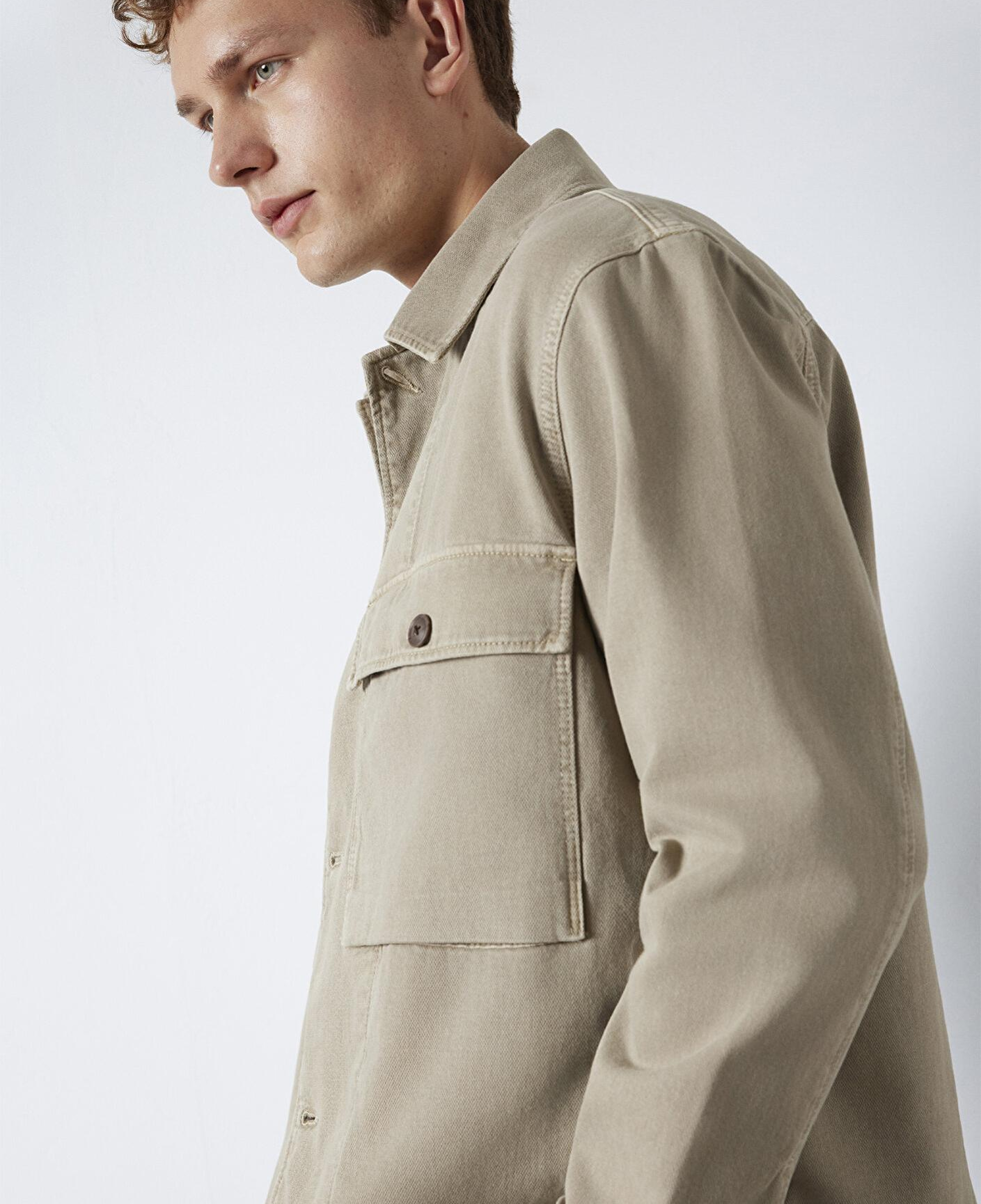 Mavi Cep Detaylı Bej Gömlek Loose Fit / Bol Rahat Kesim 0211778-70355