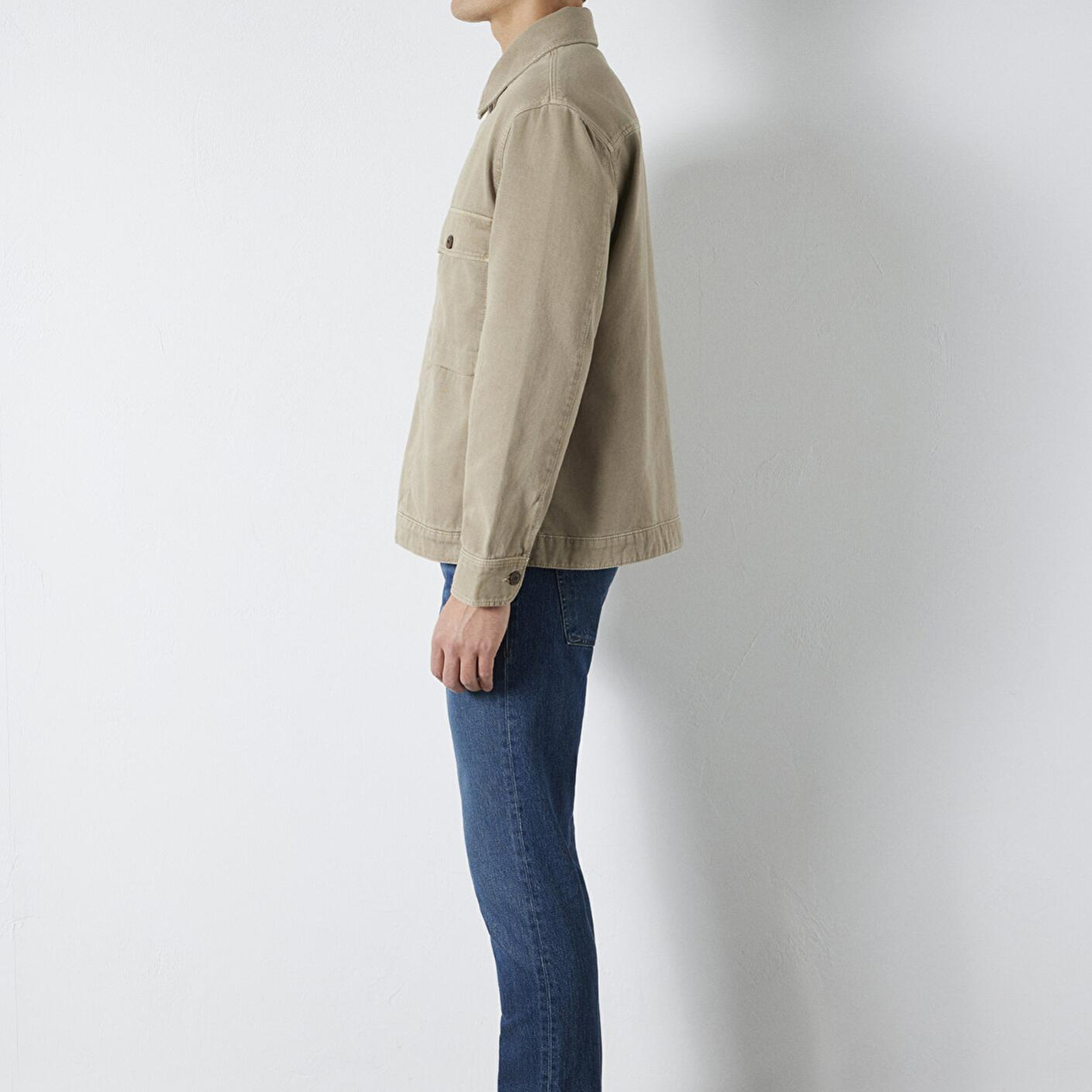 Mavi Cep Detaylı Bej Gömlek Loose Fit / Bol Rahat Kesim 0211778-70355