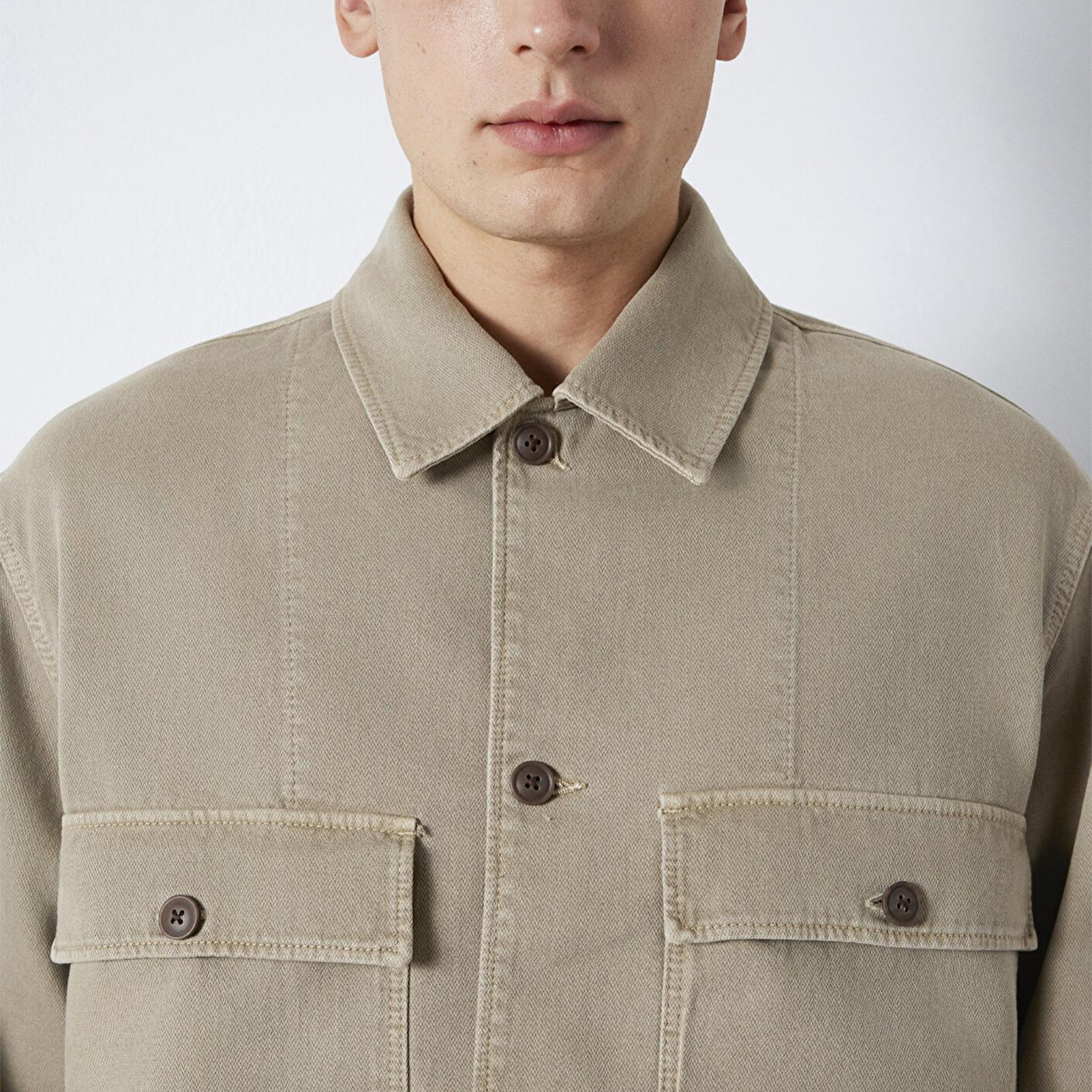 Mavi Cep Detaylı Bej Gömlek Loose Fit / Bol Rahat Kesim 0211778-70355