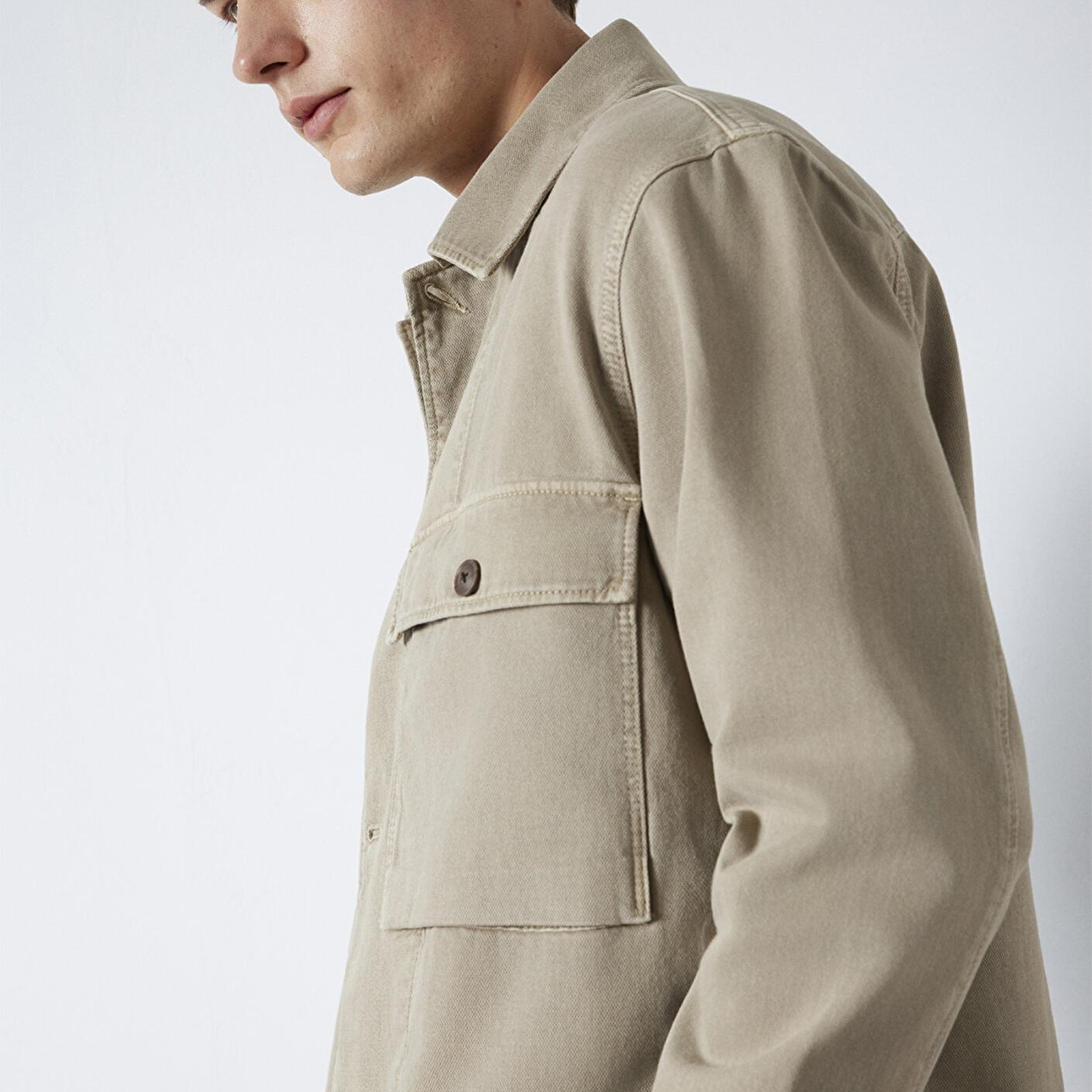 Mavi Cep Detaylı Bej Gömlek Loose Fit / Bol Rahat Kesim 0211778-70355