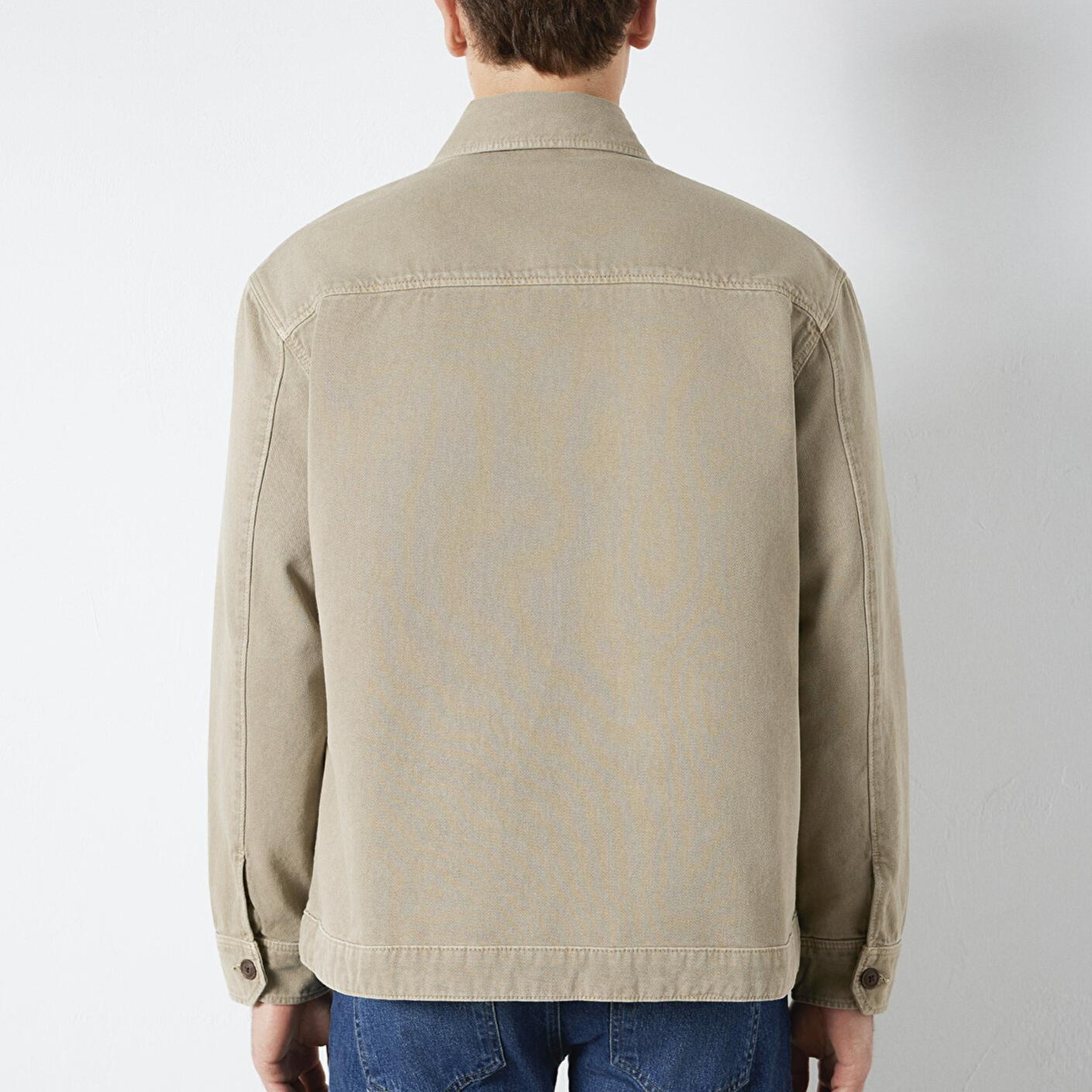 Mavi Cep Detaylı Bej Gömlek Loose Fit / Bol Rahat Kesim 0211778-70355