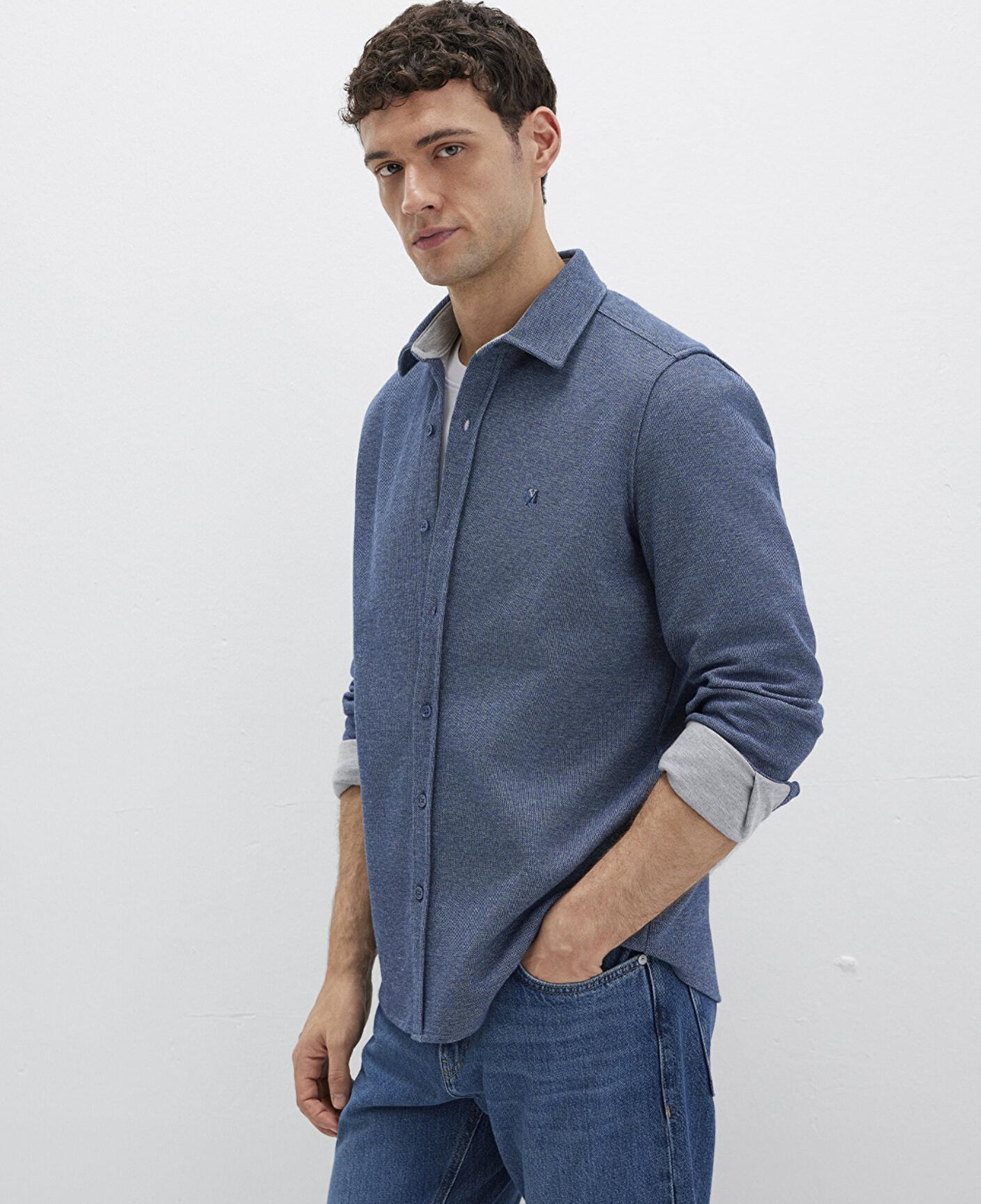 Mavi M Logo Nakışlı Lacivert Örme Gömlek Regular Fit / Normal Kesim 0211763-70718