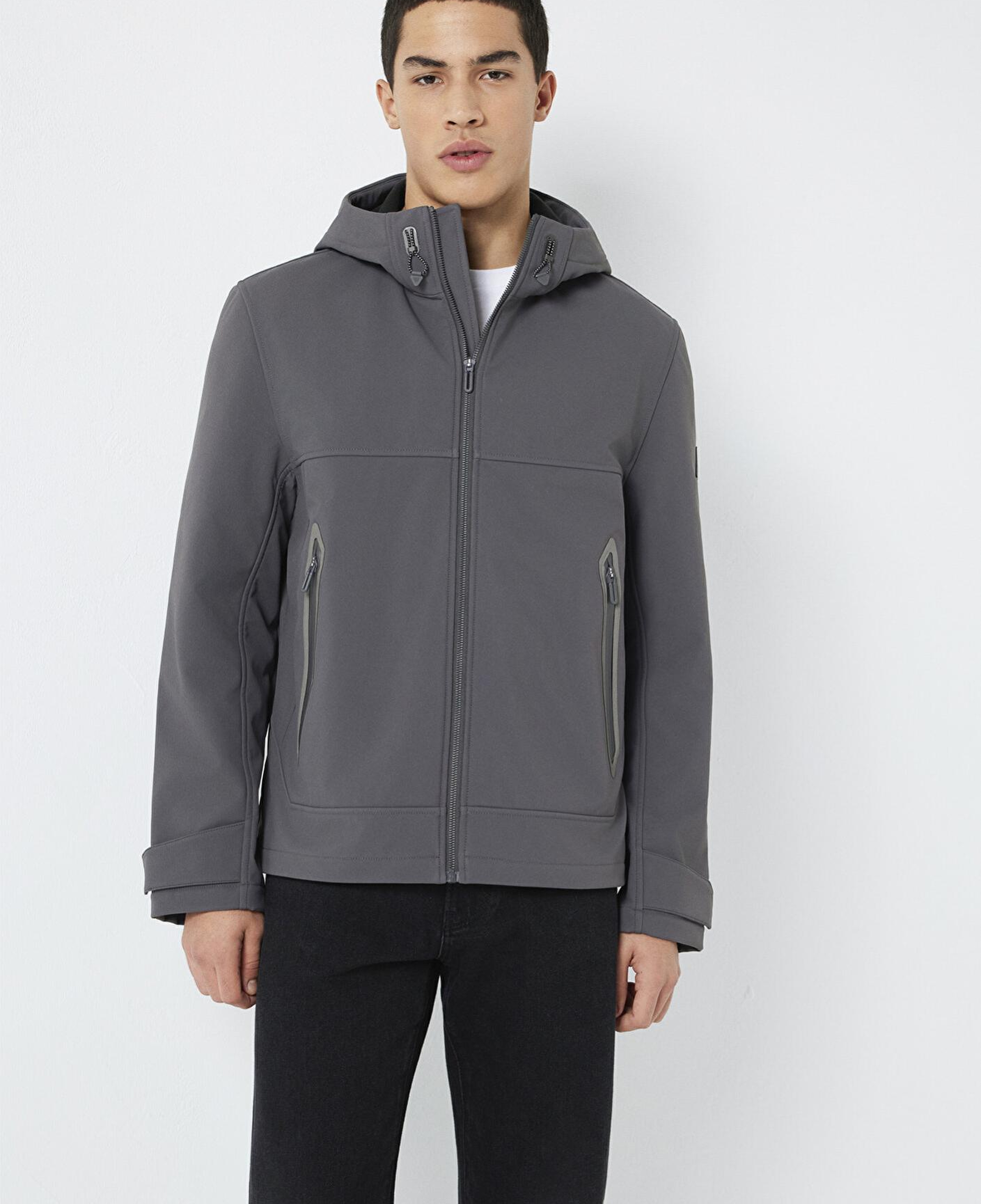 Mavi Kapüşonlu Su İtici Gri Scuba Ceket Regular Fit / Normal Kesim 0110762-85540